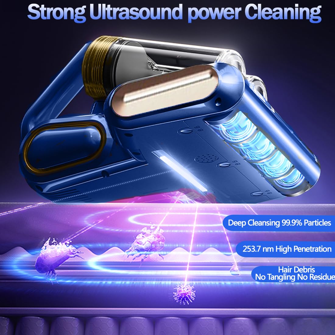 THBYQK Bed Vacuum Cleaner,16Kpa Suction Double Cup Cordless Mattress Vacuum Cleaner with Ultrasonic and LED Display,18000 RPM/Min Brushroll,Cordless Vacuum for Pet Hair,Sofas,Blankets,Mattresses,etc.