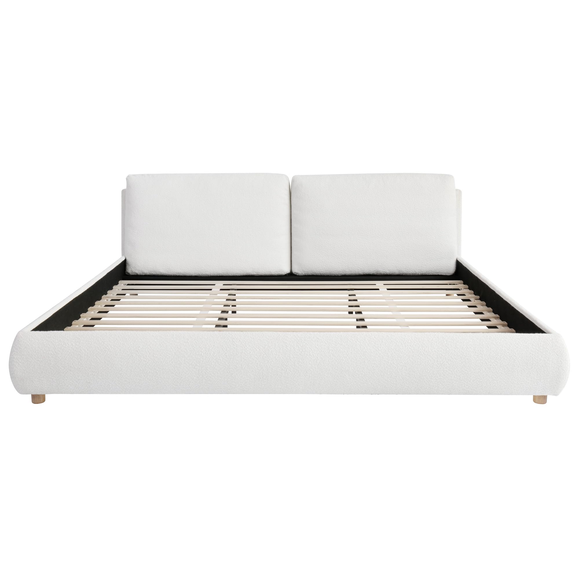 King Size Boucle Fabric Upholstered Platform Bed with Two Removable Pillow Headboard