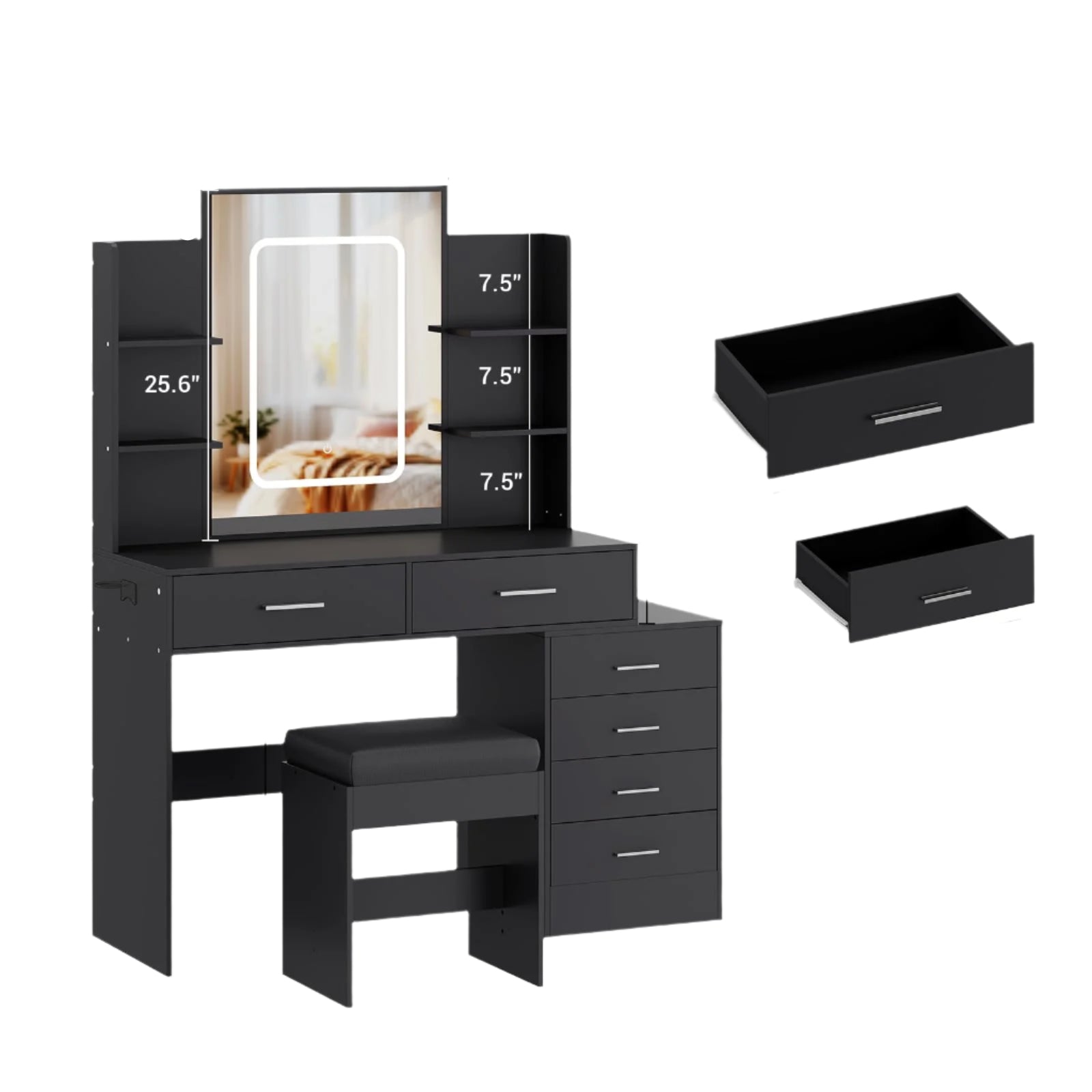 Vanity Desk with Mirror and Lights, Makeup Vanity Set with Charging Station
