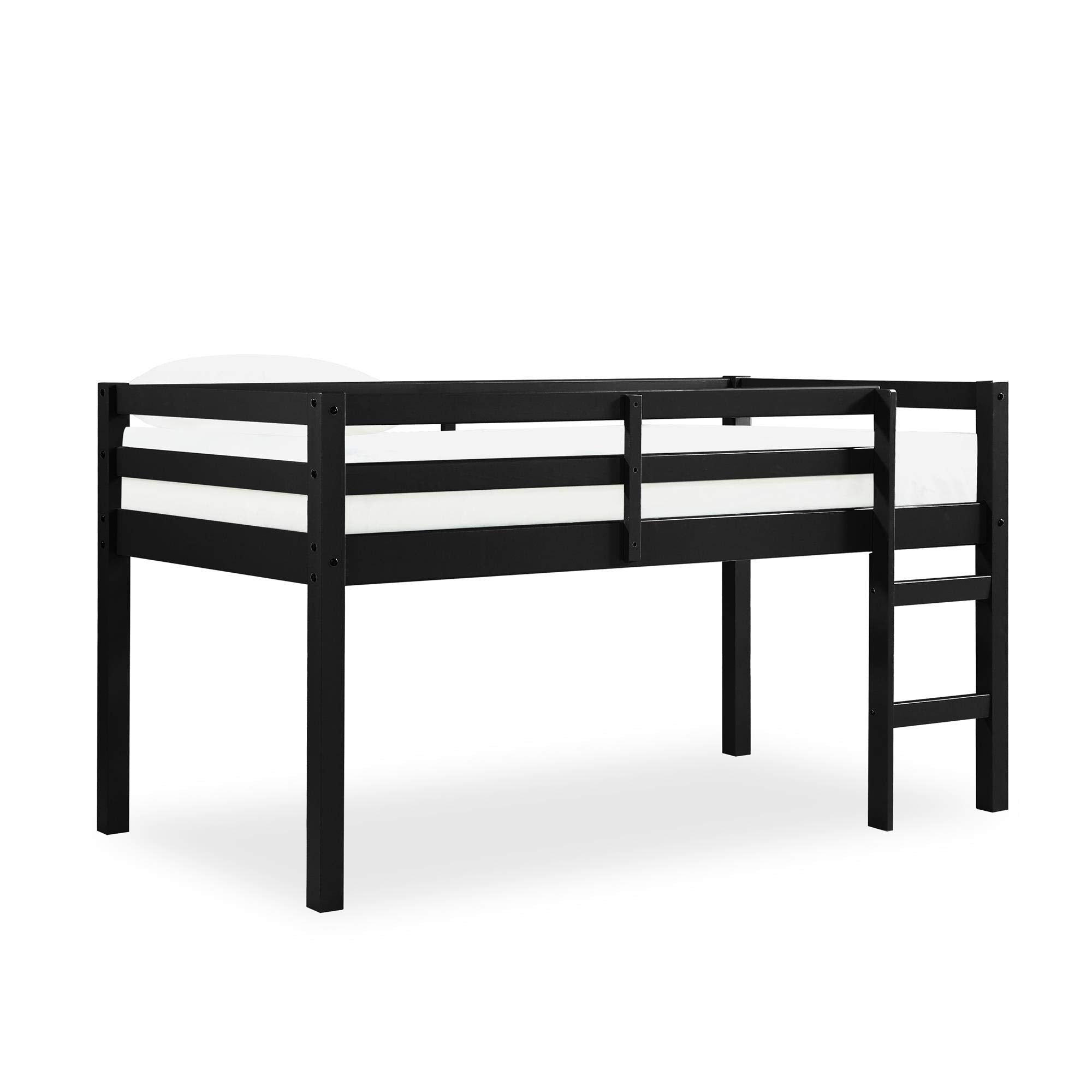 Twin Loft Bed with Safety Guard Rail, Black, Space Saving Junior
