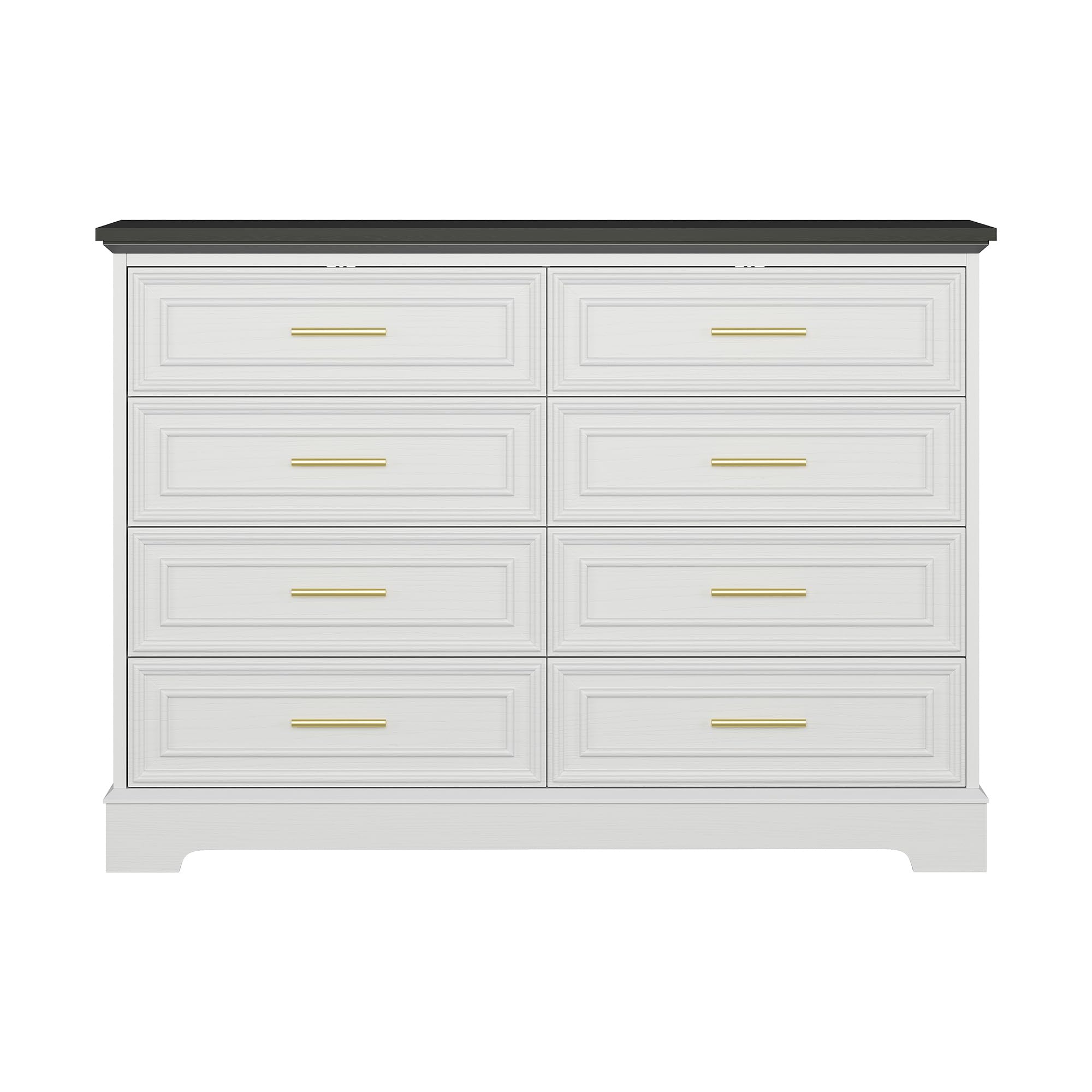 White Chest of Drawers for Bedroom, Farmhouse 8 Drawer Dresser with Gold Metal Handle