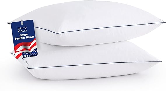 Goose Feathers Down Pillows Standard Size Set of 2 - Filled in The USA Soft Fluffy Hotel