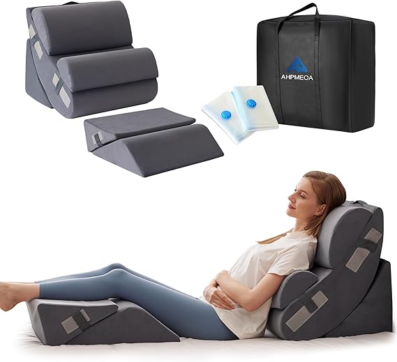 Orthopedic Bed Wedge Pillow Set for Sitting up in Bed, Memory