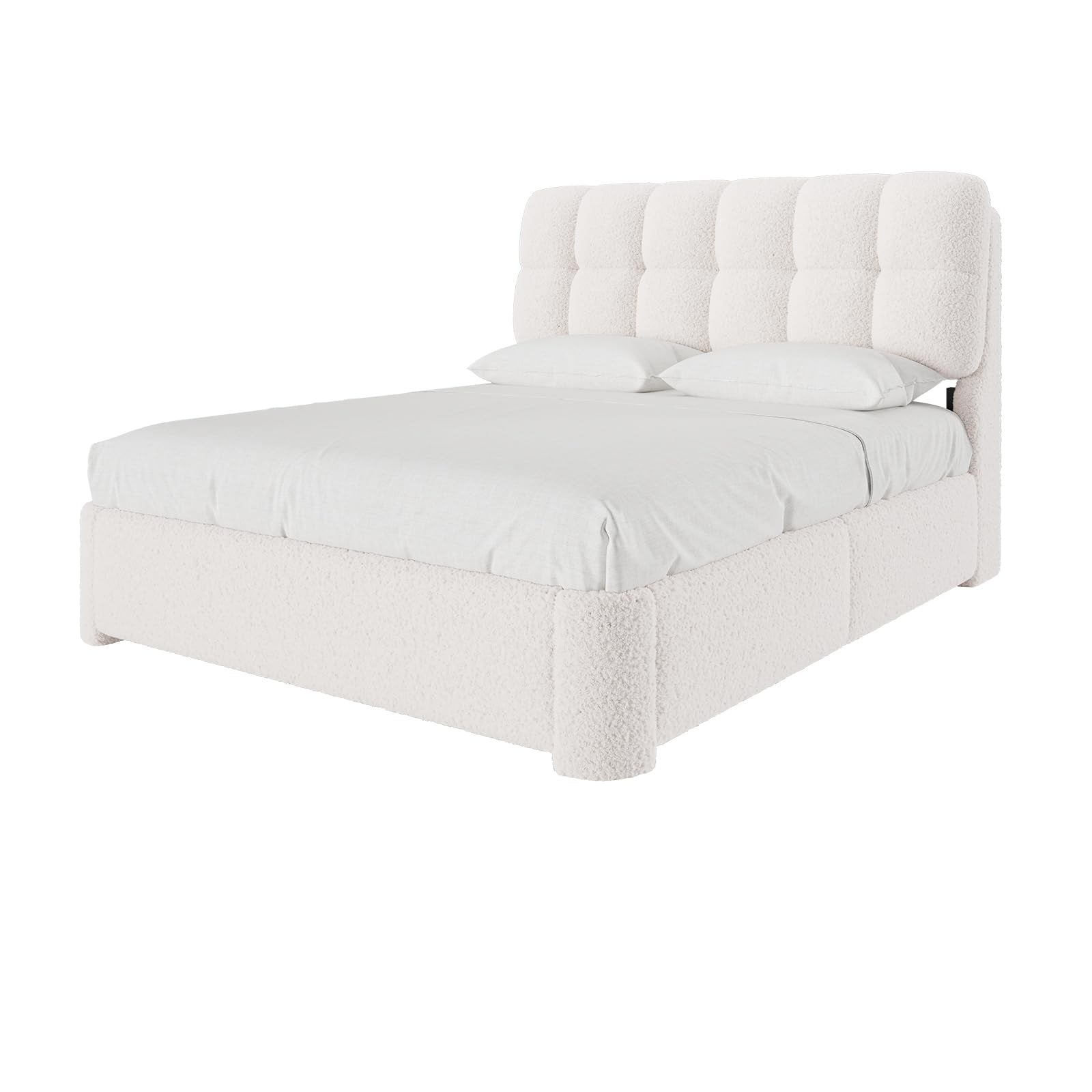 Queen Boucle Bed Frame with Headboard Queen Size Modern Upholstered