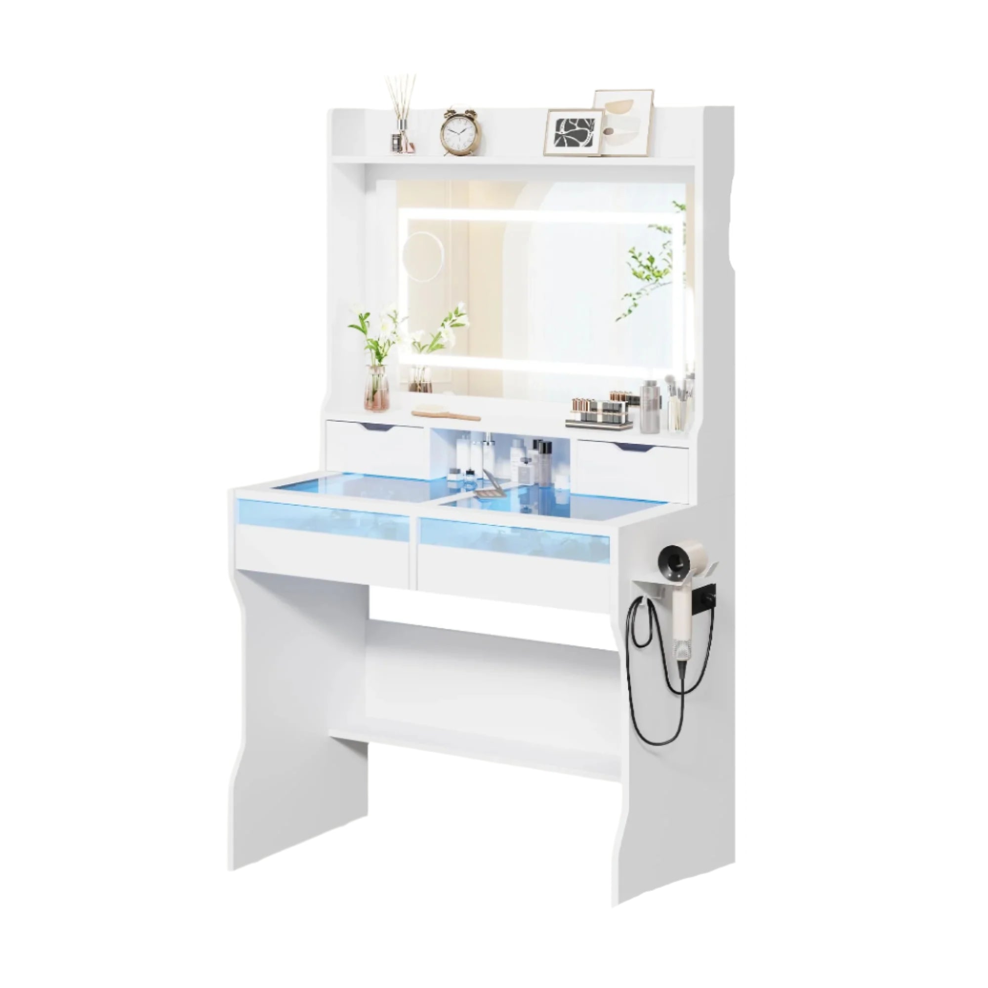 Vanity Desk with Mirror and Lights, Makeup Vanity with 4 Drawers, 3 Adjustable