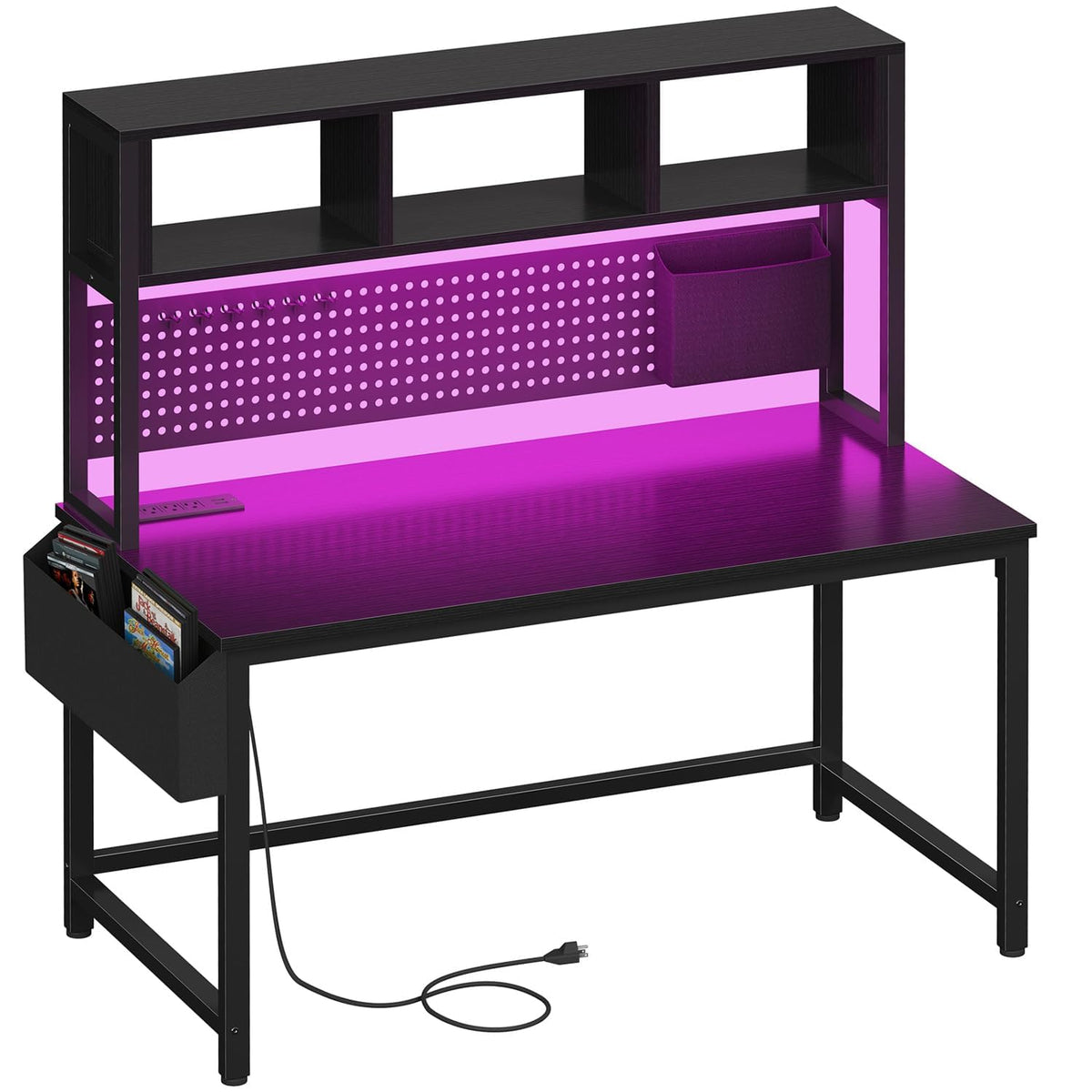 47" Gaming Desk with Hutch, Pegboard & Power Outlets
