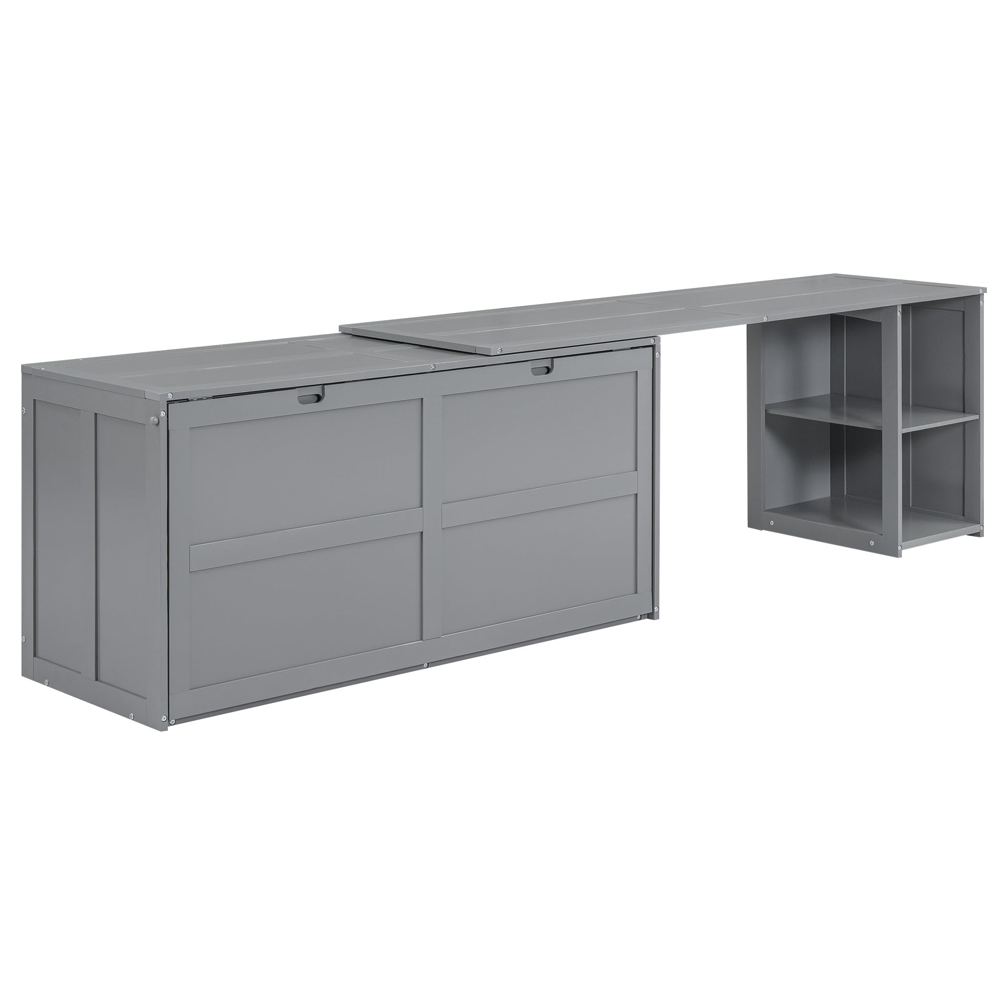 Queen Size Murphy Bed with Rotable Desk, Space-Saving Design Wall Cabinet Bed Frame