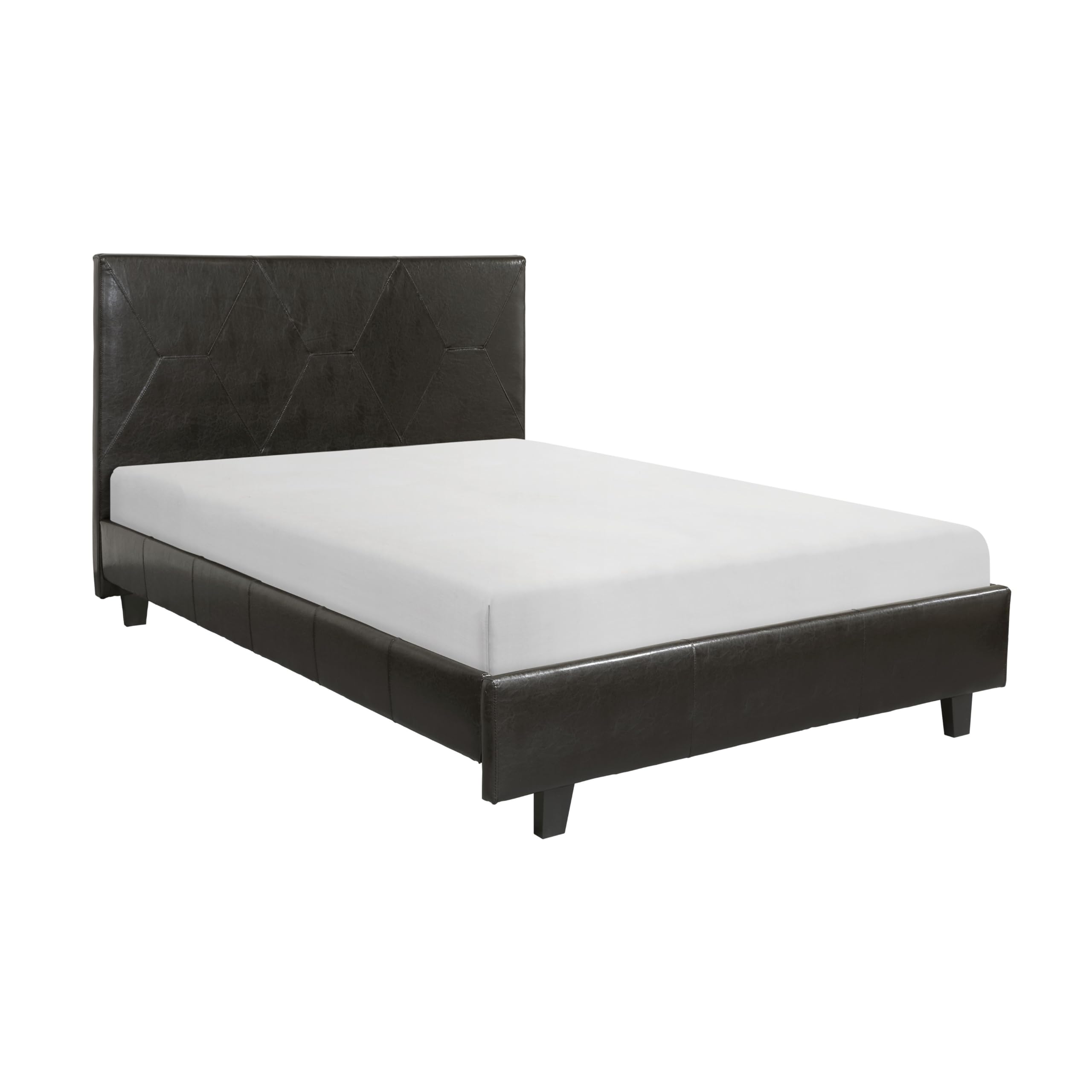Leo California King Size Platform Bed, Faux Leather, Solid Wood, Brown and Black