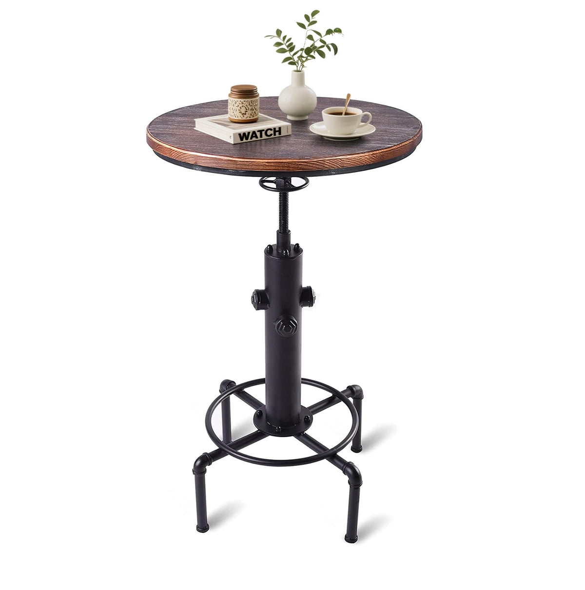 Adjustable Height Round Bar Table with Metal Hydrant Base