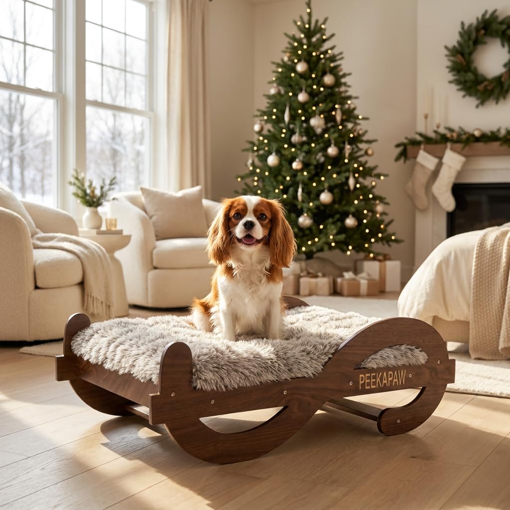 Elevated Wooden Dog Bed with Plush Mattress