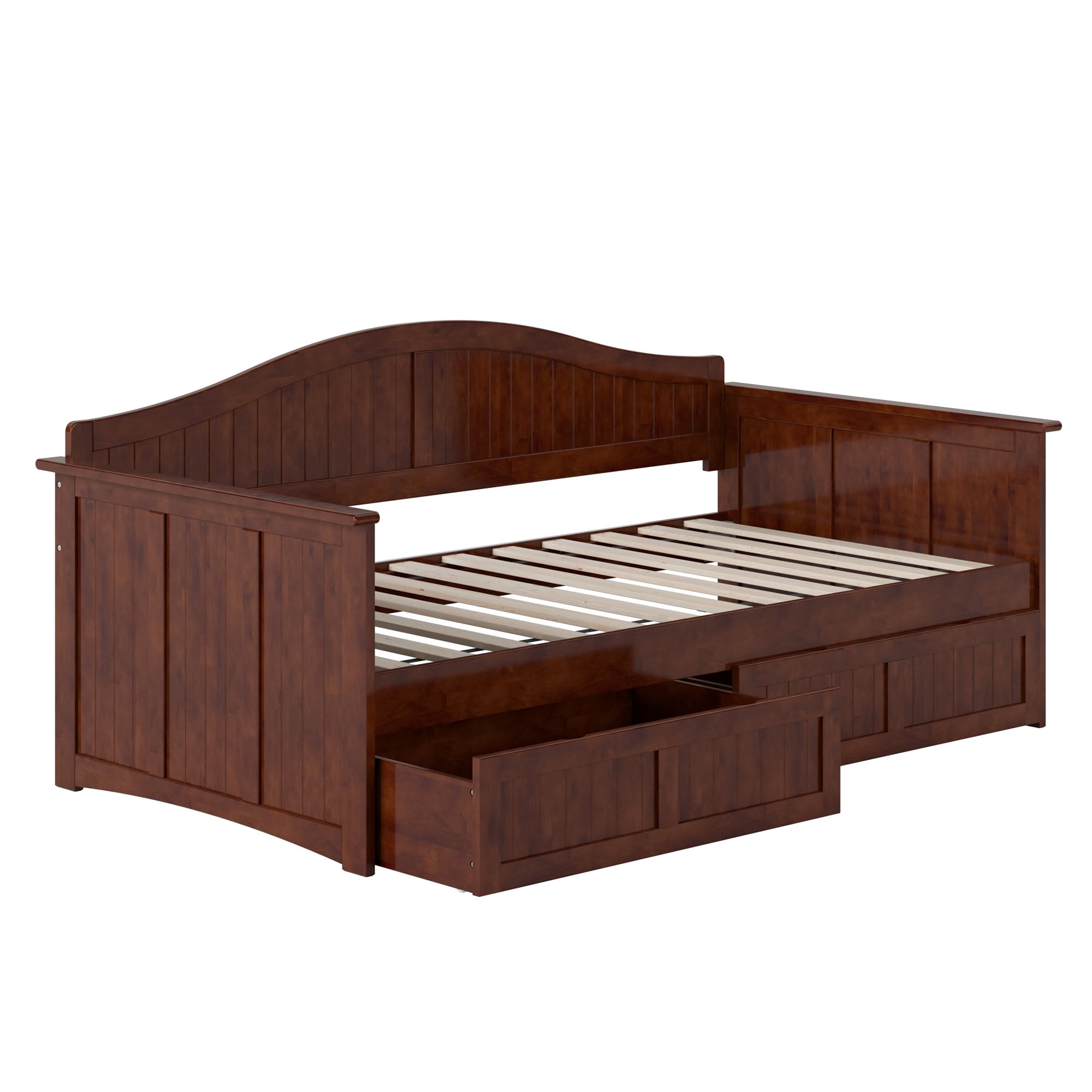 Twin Size Wood Daybed Frame with 2 Storage Drawers, Walnut (Brown)