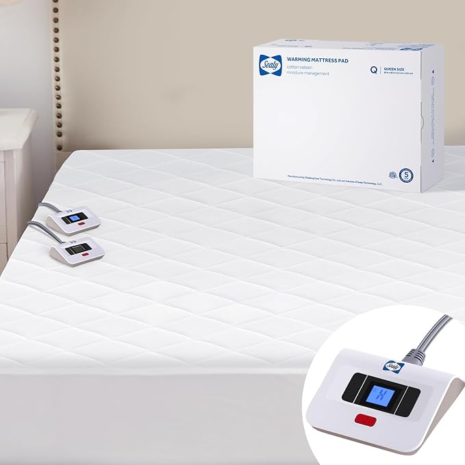 Scotchgard Heated Mattress Pad | Quilted Cotton Electric Bed Warmer with 10