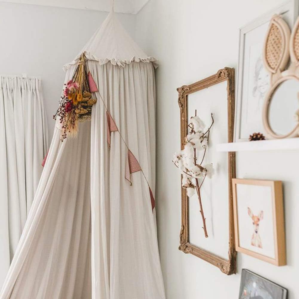 MAMERIA Kids Bed Canopy with Frills Cotton Hanging Tent Curtain Net for Reading Nook
