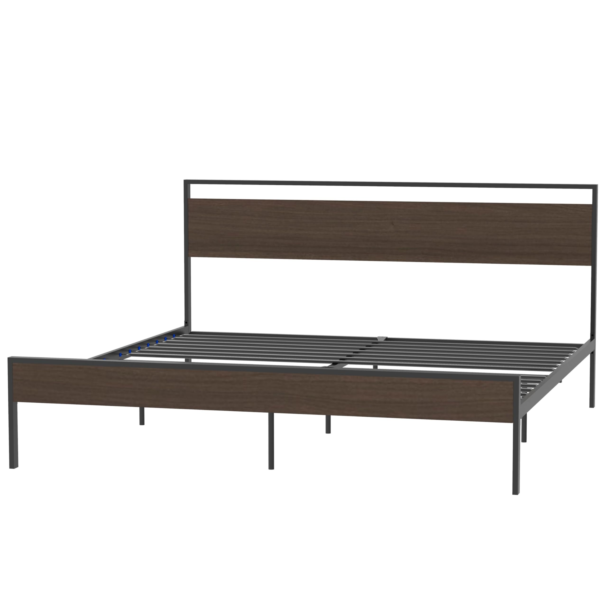 King Platform Bed Frame, King Size with Walnut Wood Headboard & Footboard