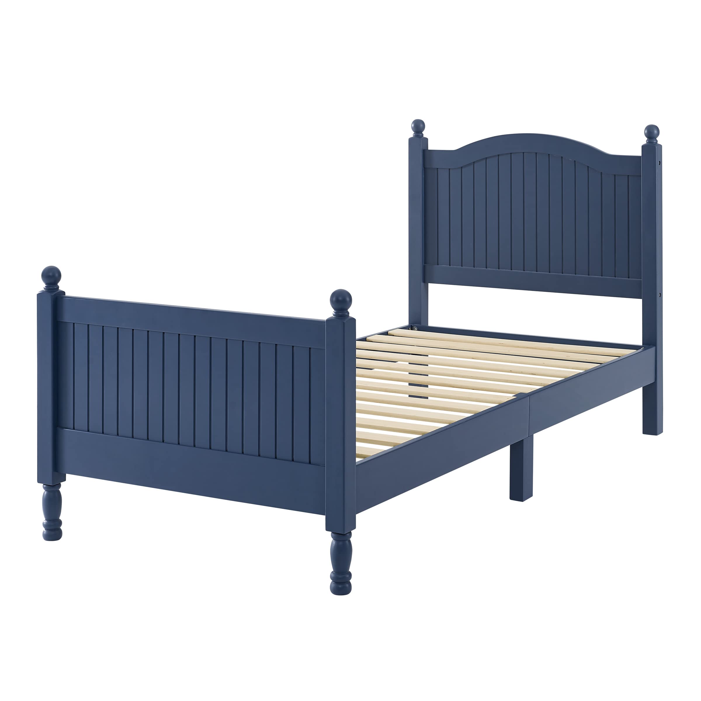Wooden Twin Bed Frame with Headboard & Footboard Designed with Classic Ball finials