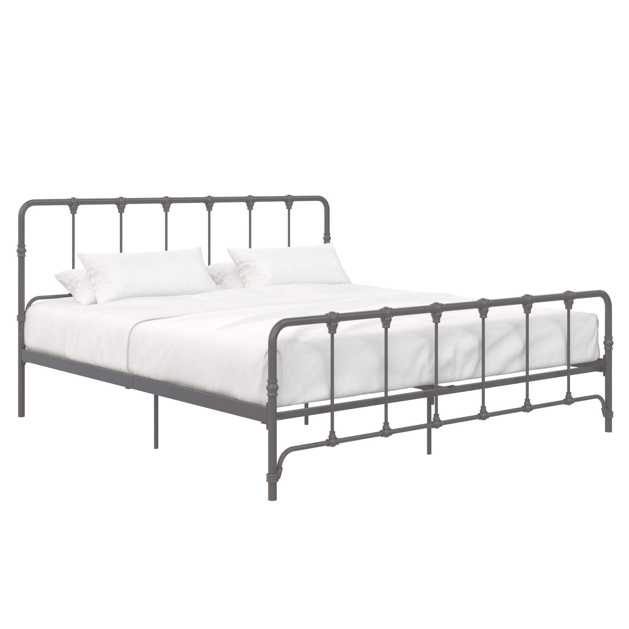 Lida Farmhouse Metal Bed Frame, Under Bed Storage, King Size, Gunmetal Grey