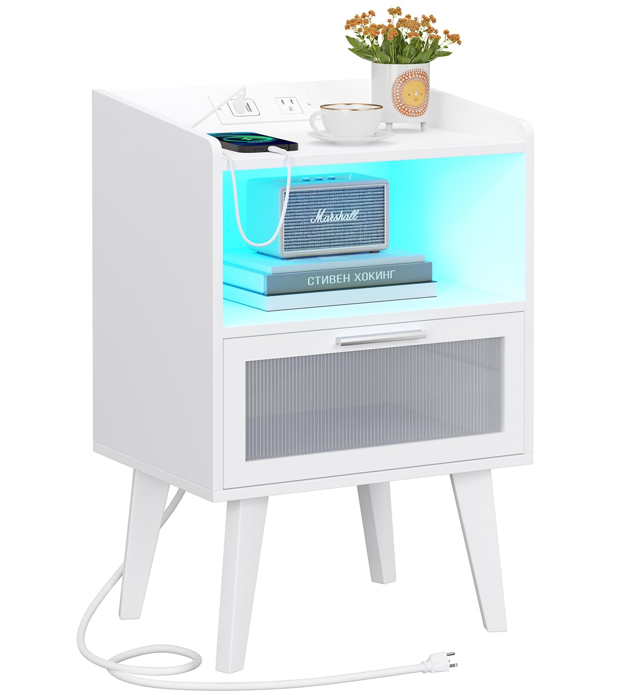 Nightstand with Ajustable LED and Desighed Drawer for Bedroom