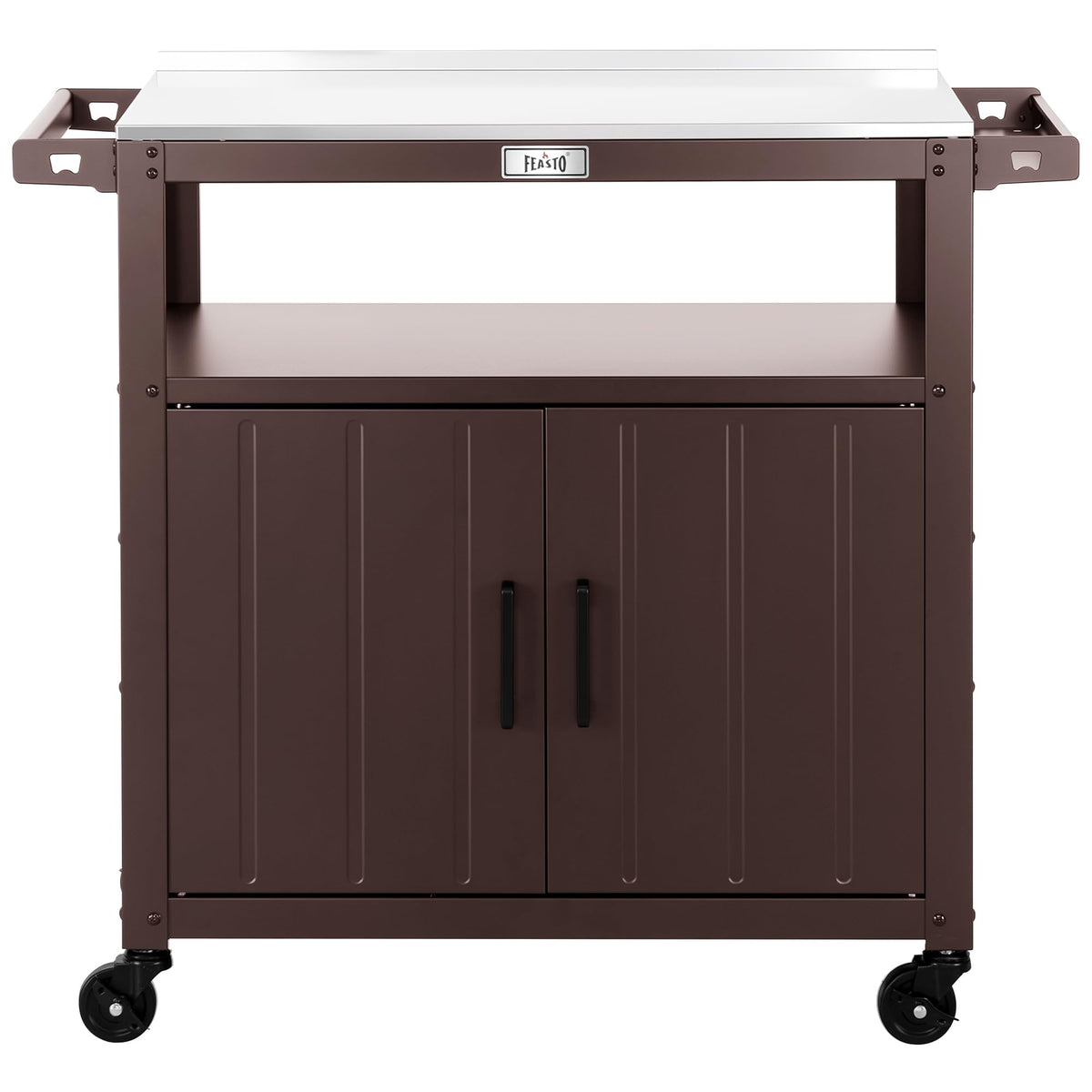 Outdoor Grill Cart with Storage Cabinet & Stainless Steel Top