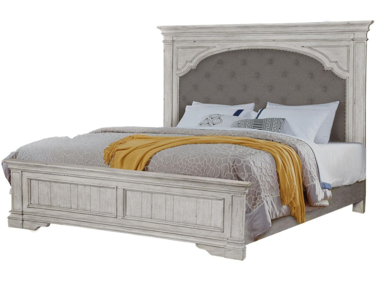Company Highland Park 83.5" x 90" Farmhouse Wood & Fabric Upholstered Panel King Bed