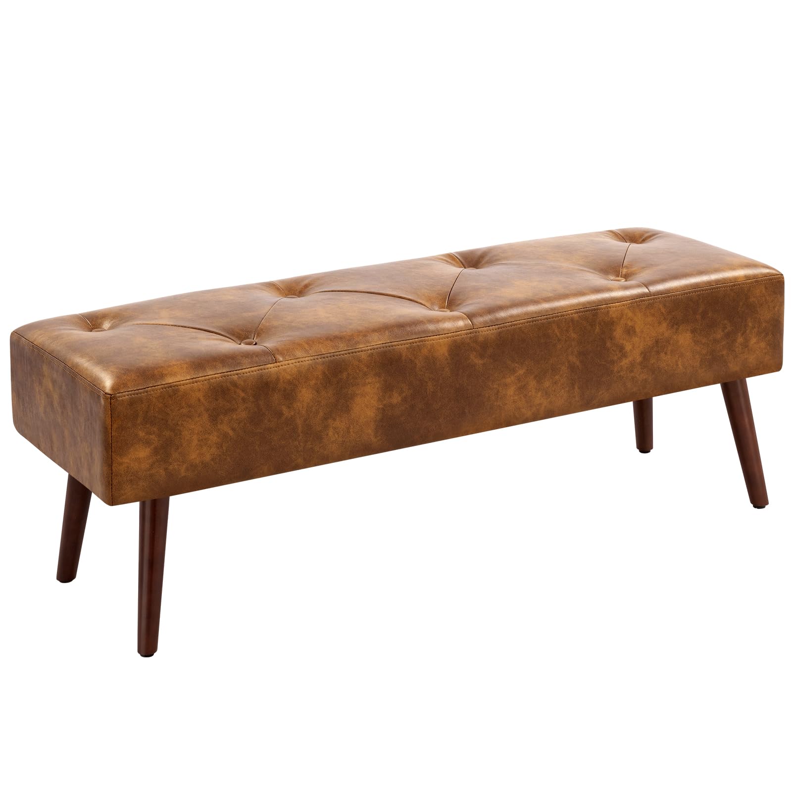 44 Inch Tufted Leather Bench, Leather Footrest Stool Bedroom Bench