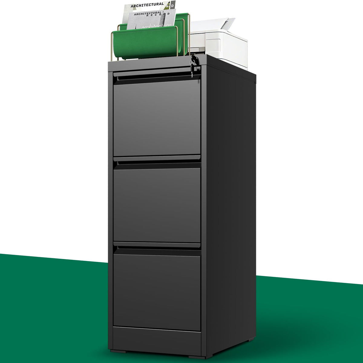 3-Drawer Vertical File Cabinet with Lock – Letter/Legal/A4/F4