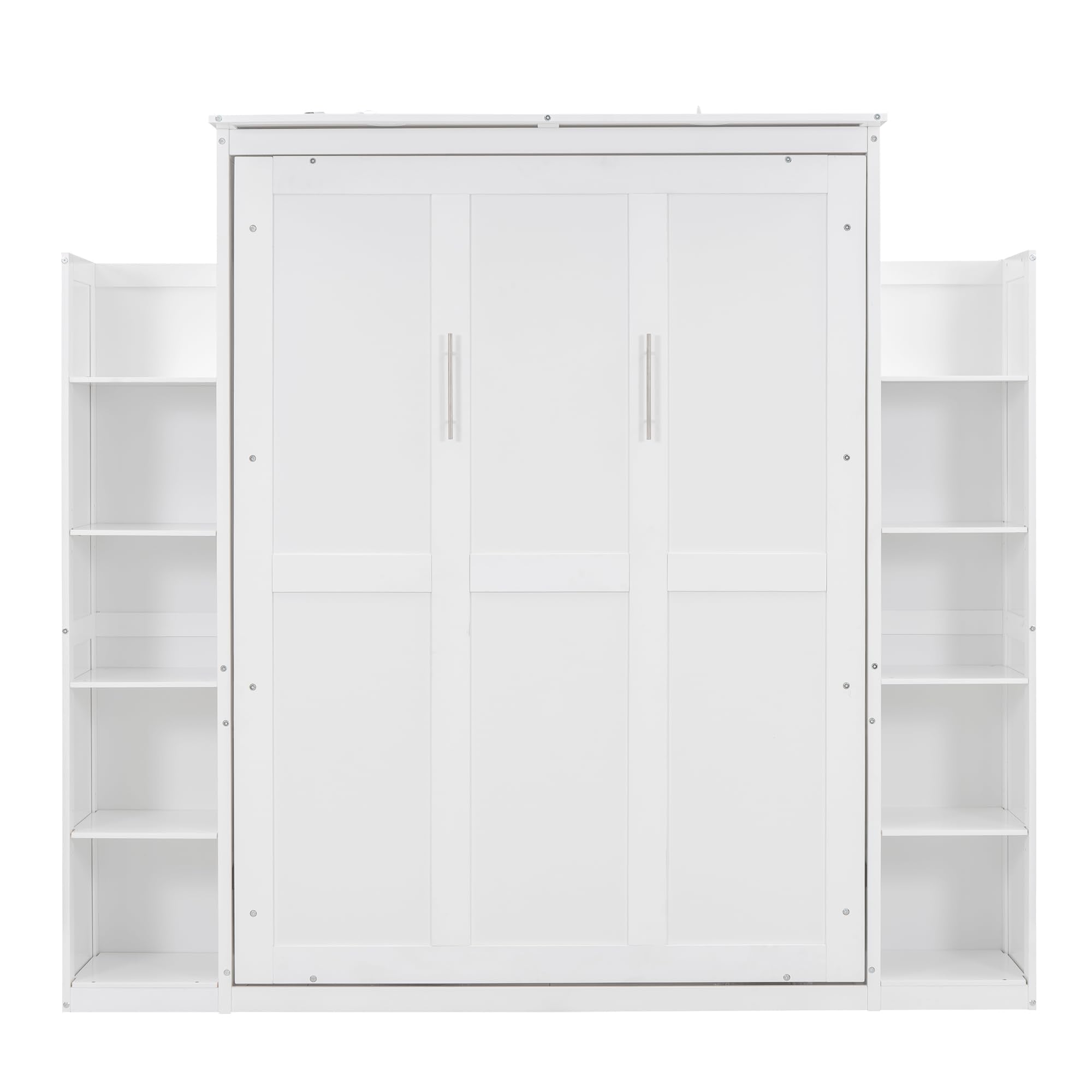 Murphy Bed with 2 Five-Layer Cabinet, Modern Wall Bed with Shelves
