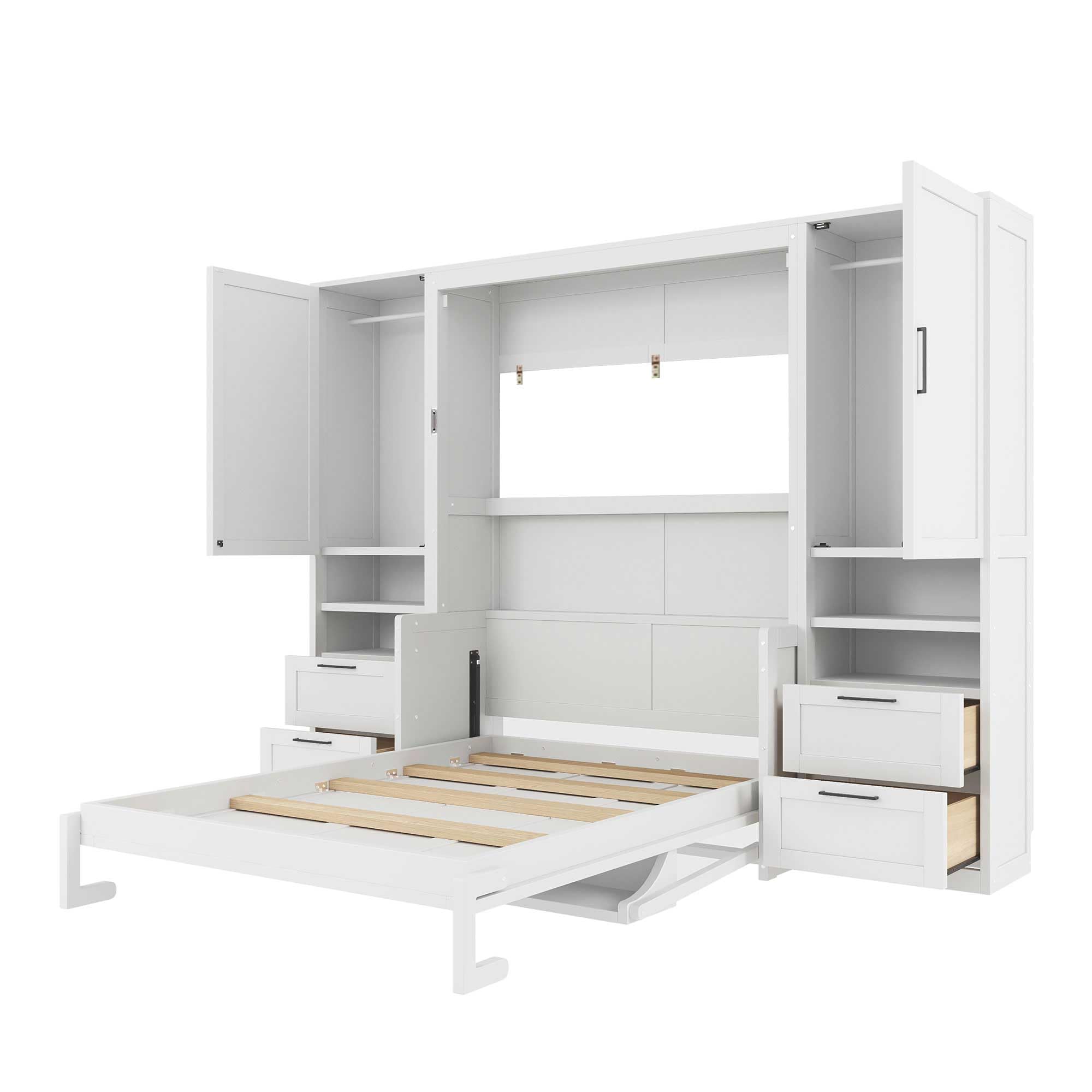 Size Murphy Bed with Desk, Space-Saving Wall Bed Frame with Closet,