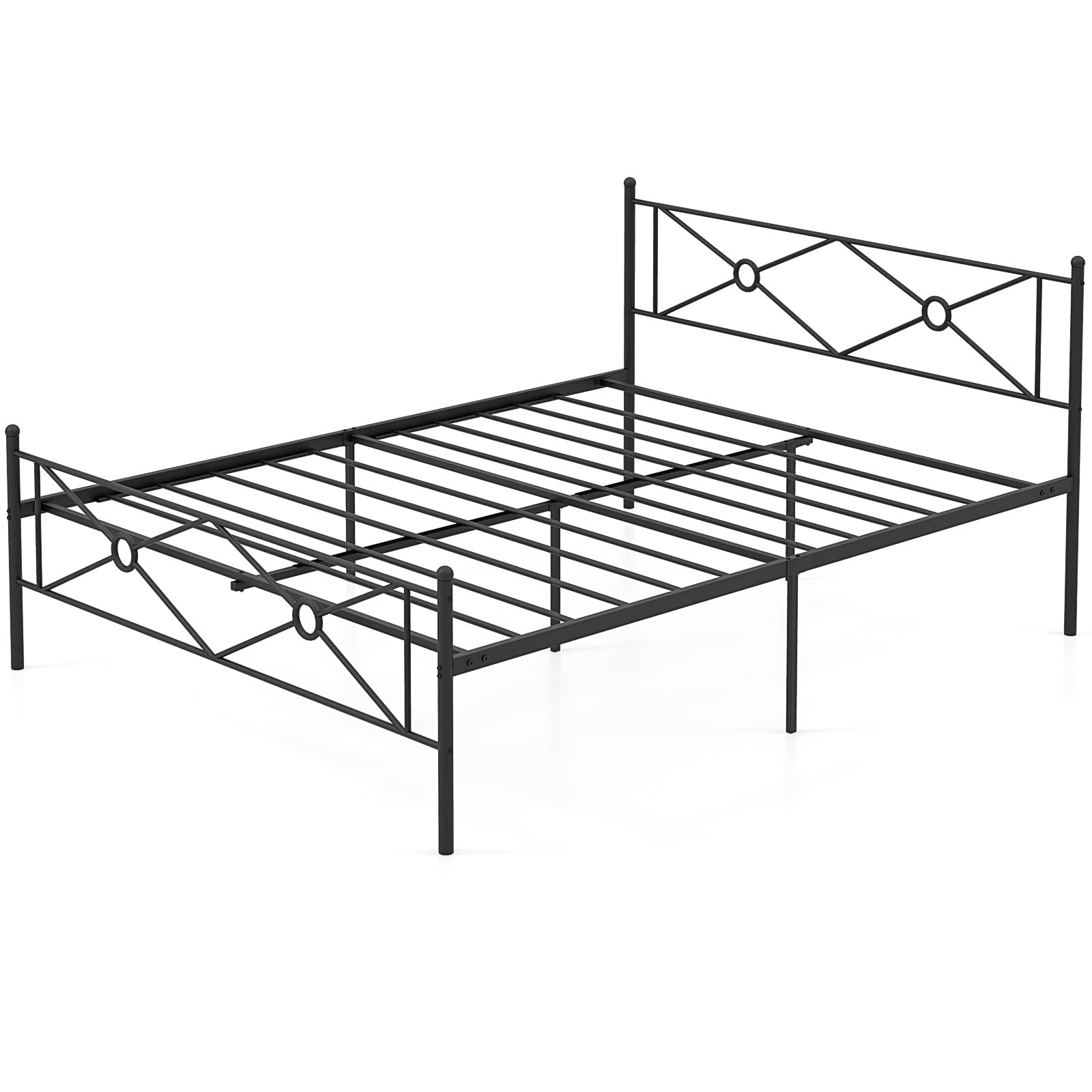 Queen Size Metal Platform Bed Frame with Vintage Headboard and Footboard