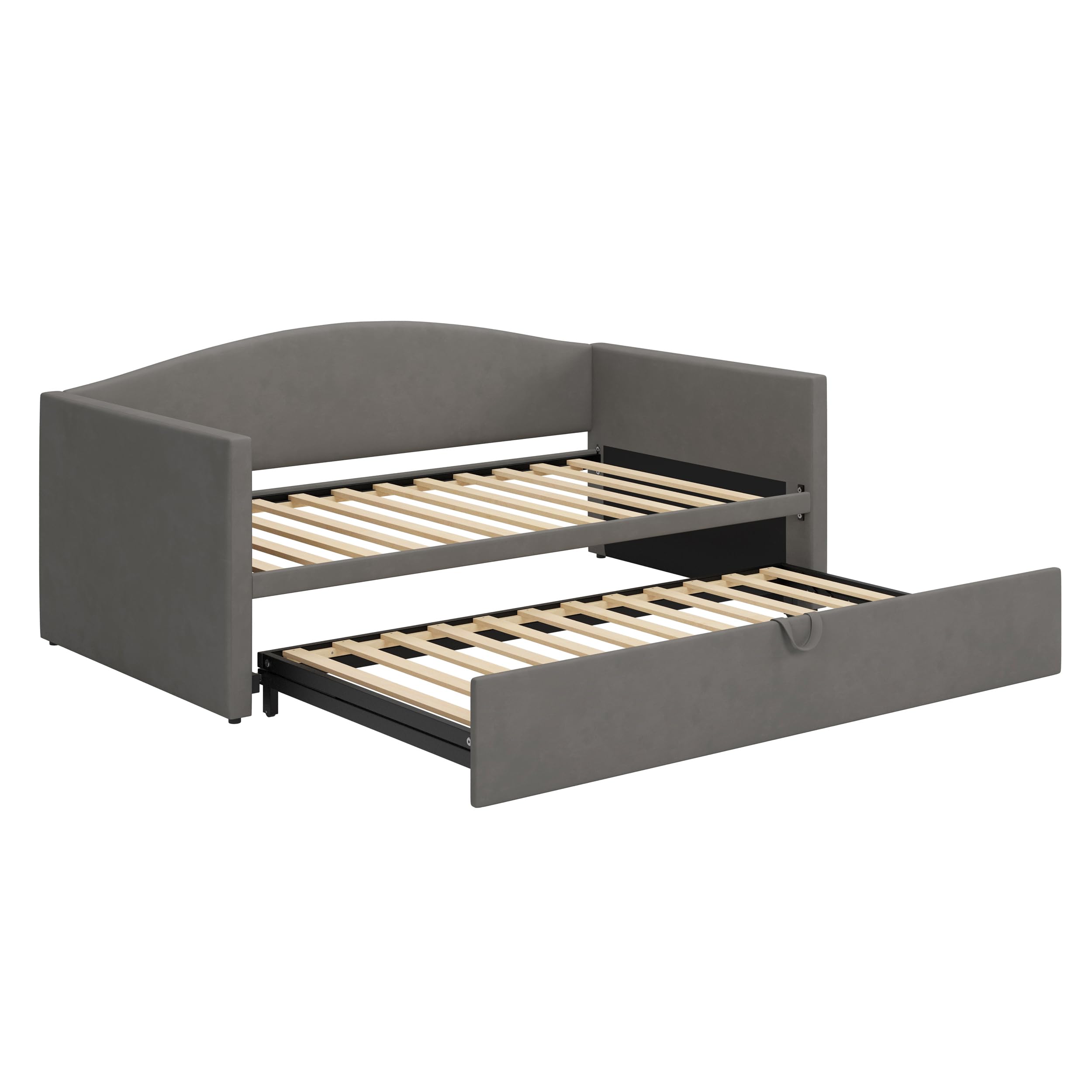 Velvet Daybed with Extended Pop Up Trundle, Upholstered Sofa Bed Daybed