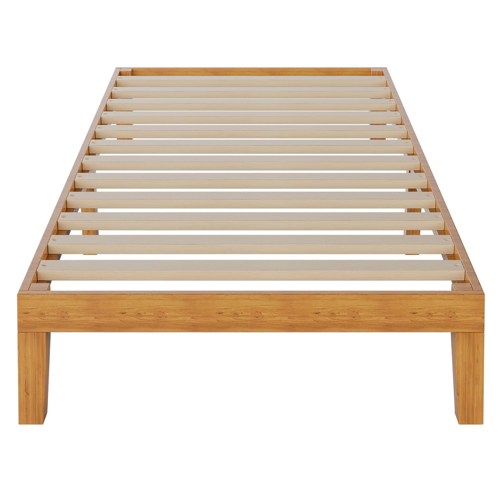 12 Inch Solid Wood Platform Bed, Twin Size Bed Frame with Wood Slat Support