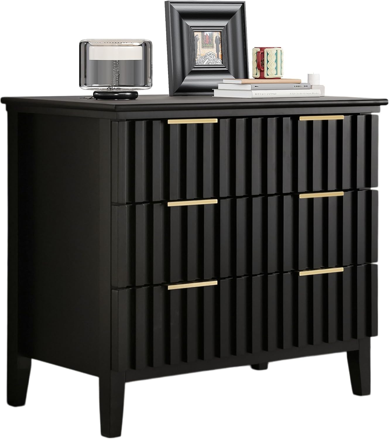 3 Drawer Nightstand Fluted Nightstand Oversized Bedside Table Tall Side Tables Large