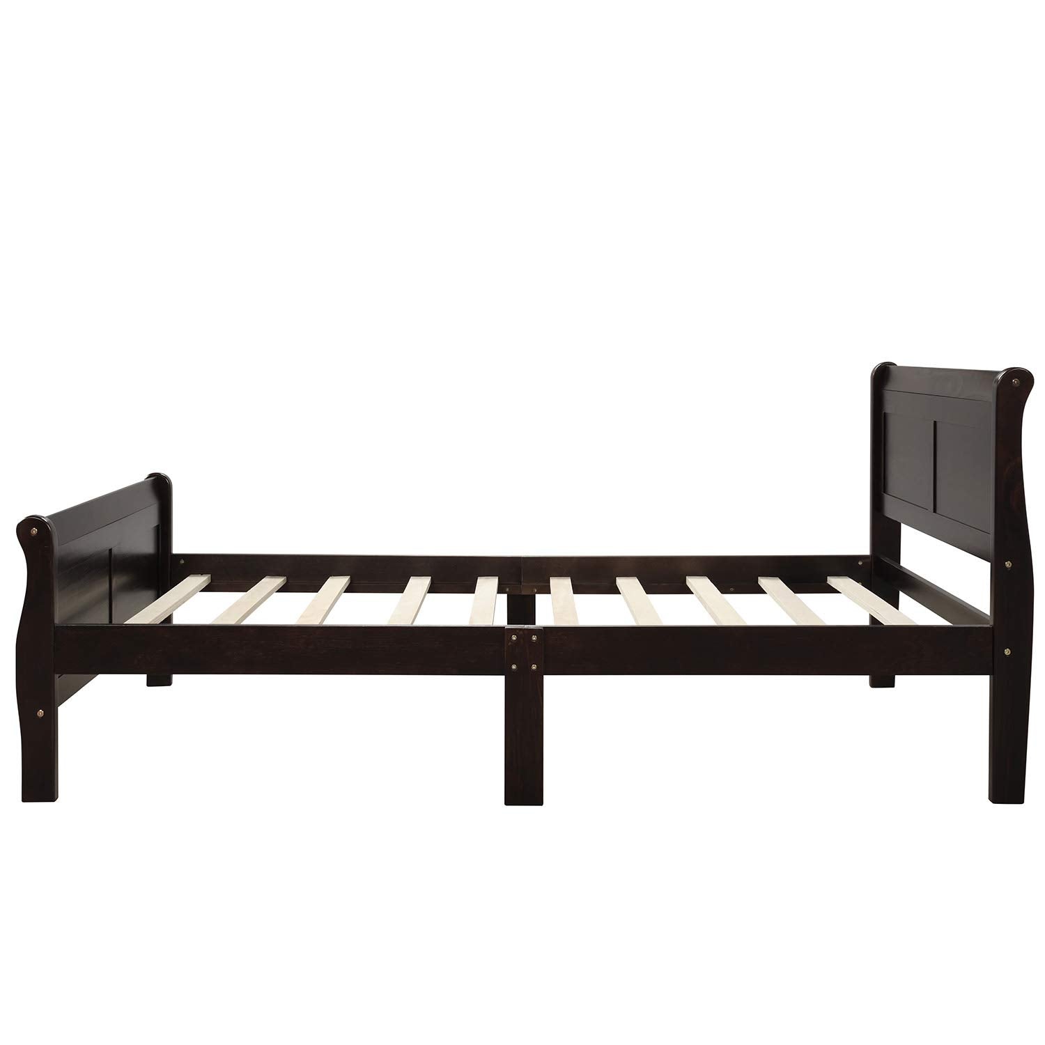 Wood Twin Size Bed Frame Platform Bed with Headboard Footboard Wooden Slat Support