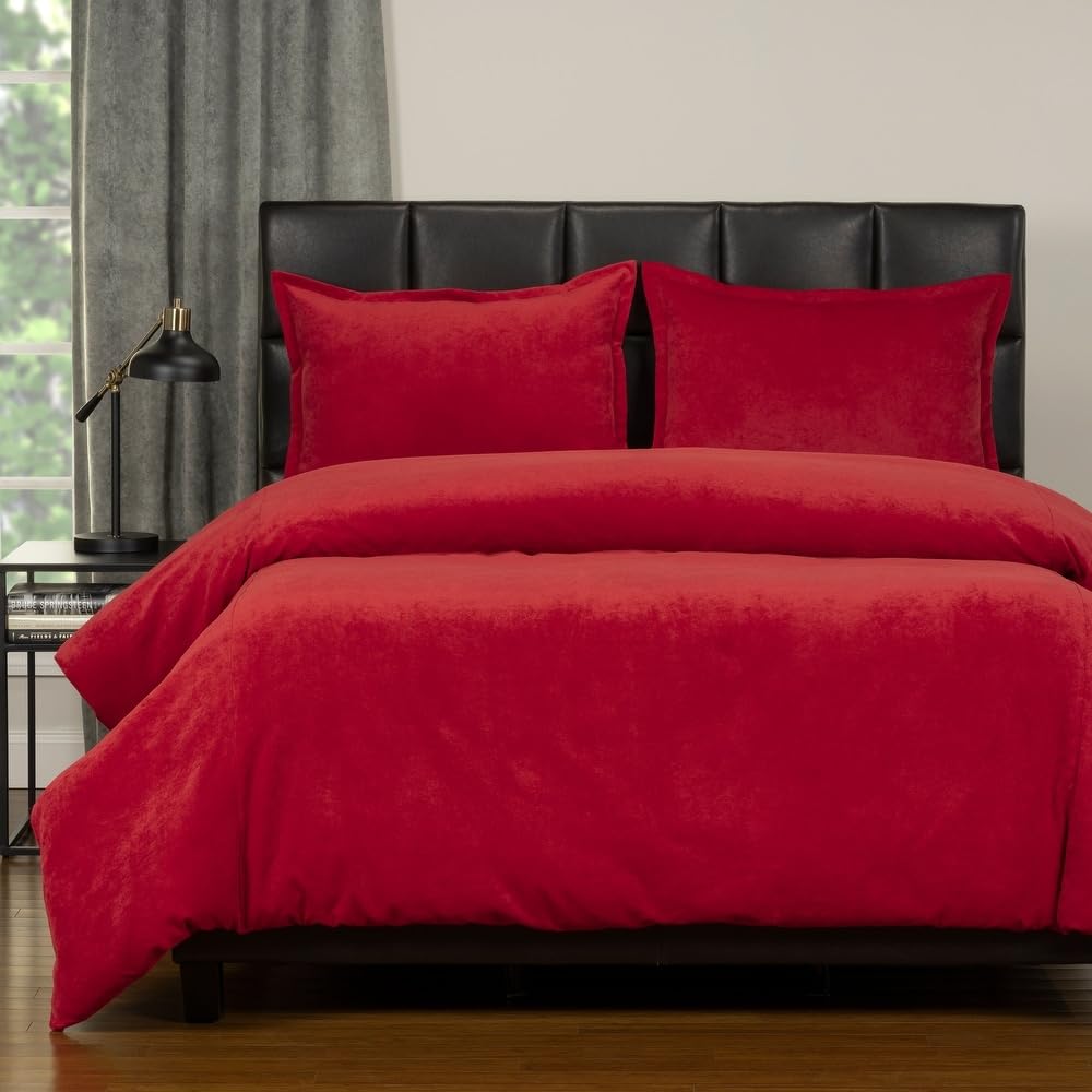 Mid-Century Modern 4 Piece Velvet Duvet Cover Queen Size with Fluffy Duvet Insert Zipper