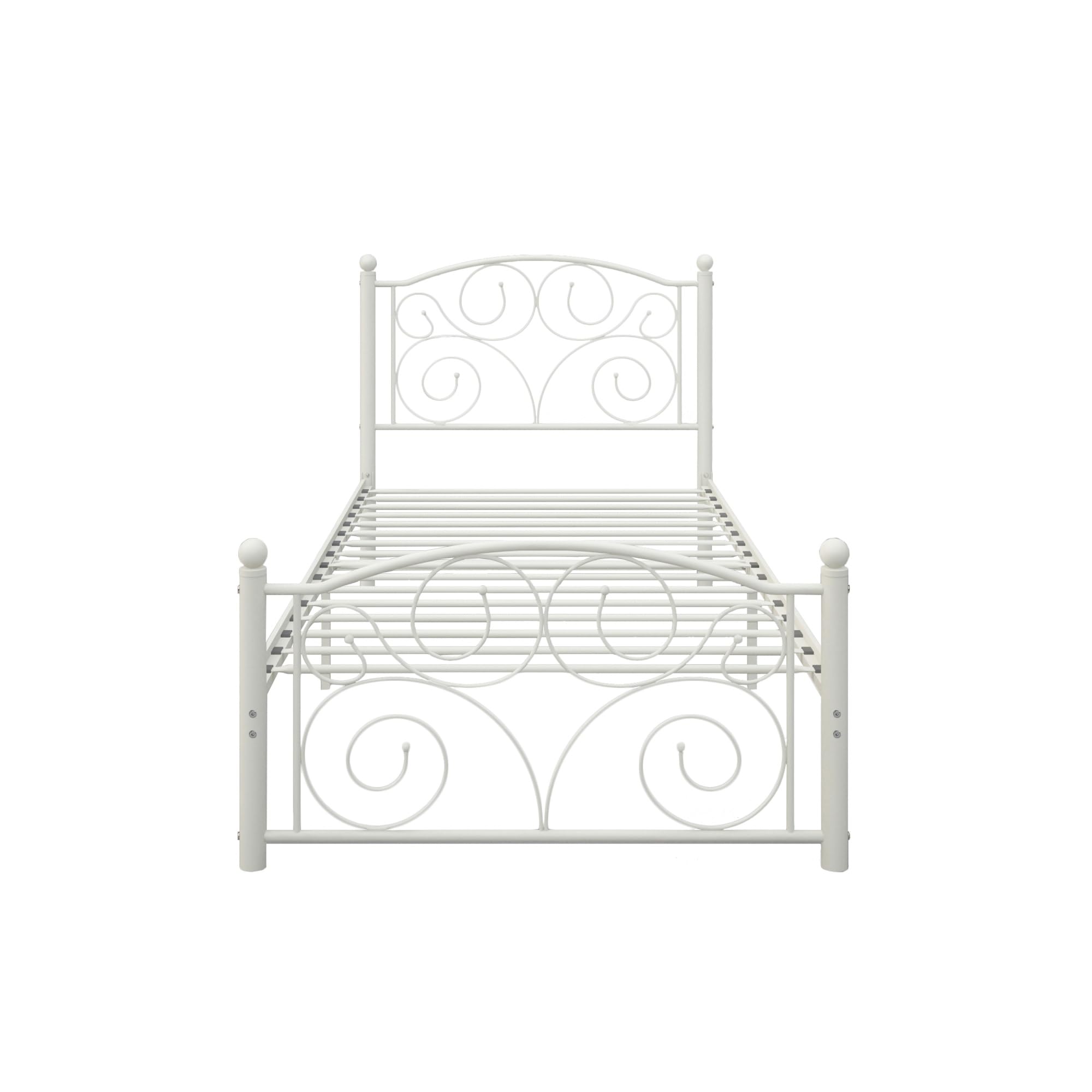 Flower Sturdy System Metal Bed Frame with Headboard and Footboard