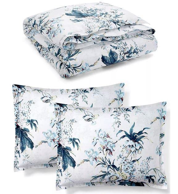 Eden Botanical Teal Blue Floral King 3 pc Comforter Set Shams
