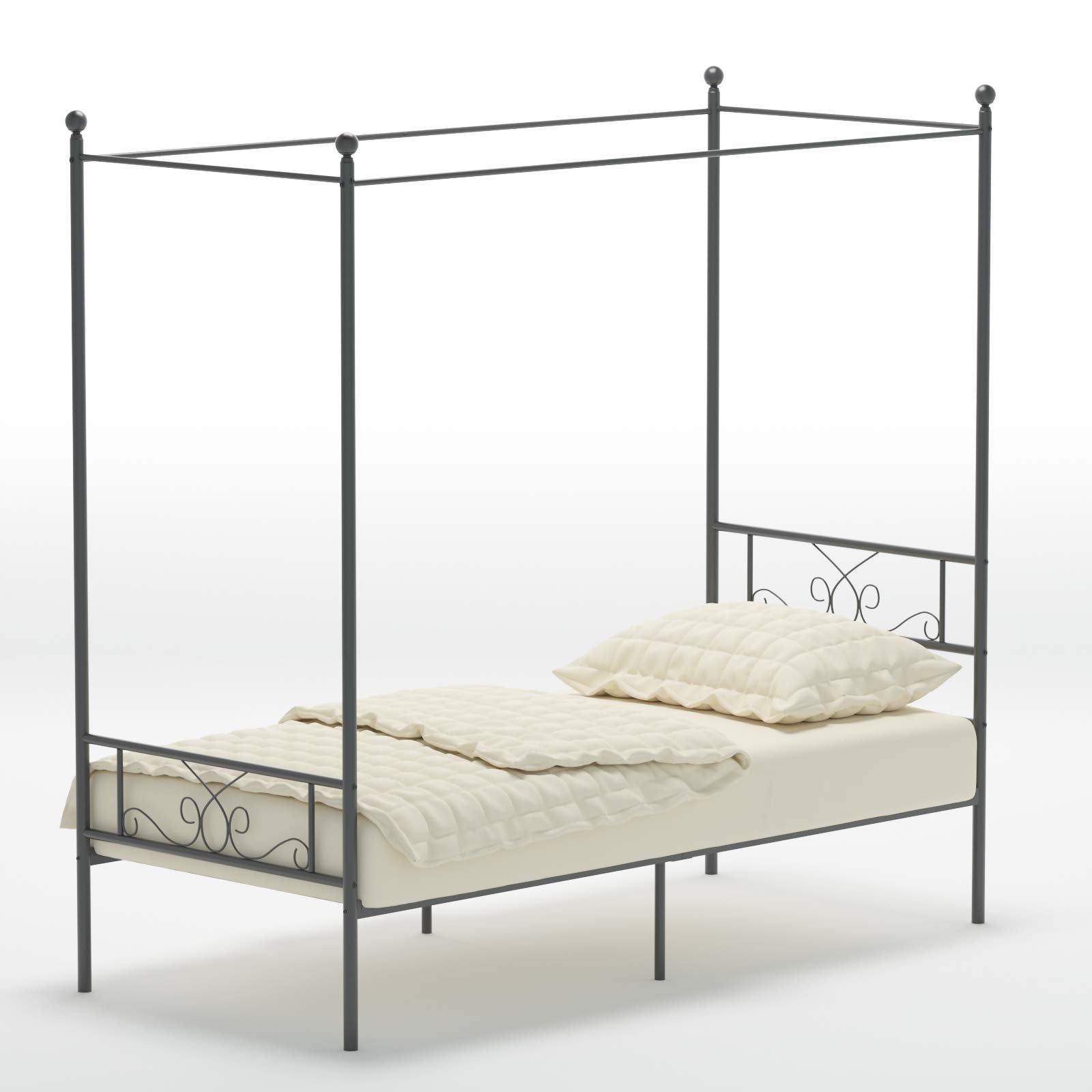 Twin Canopy Bed Frame with Headboard and Footboard, 4 Posters Metal Bed Frame