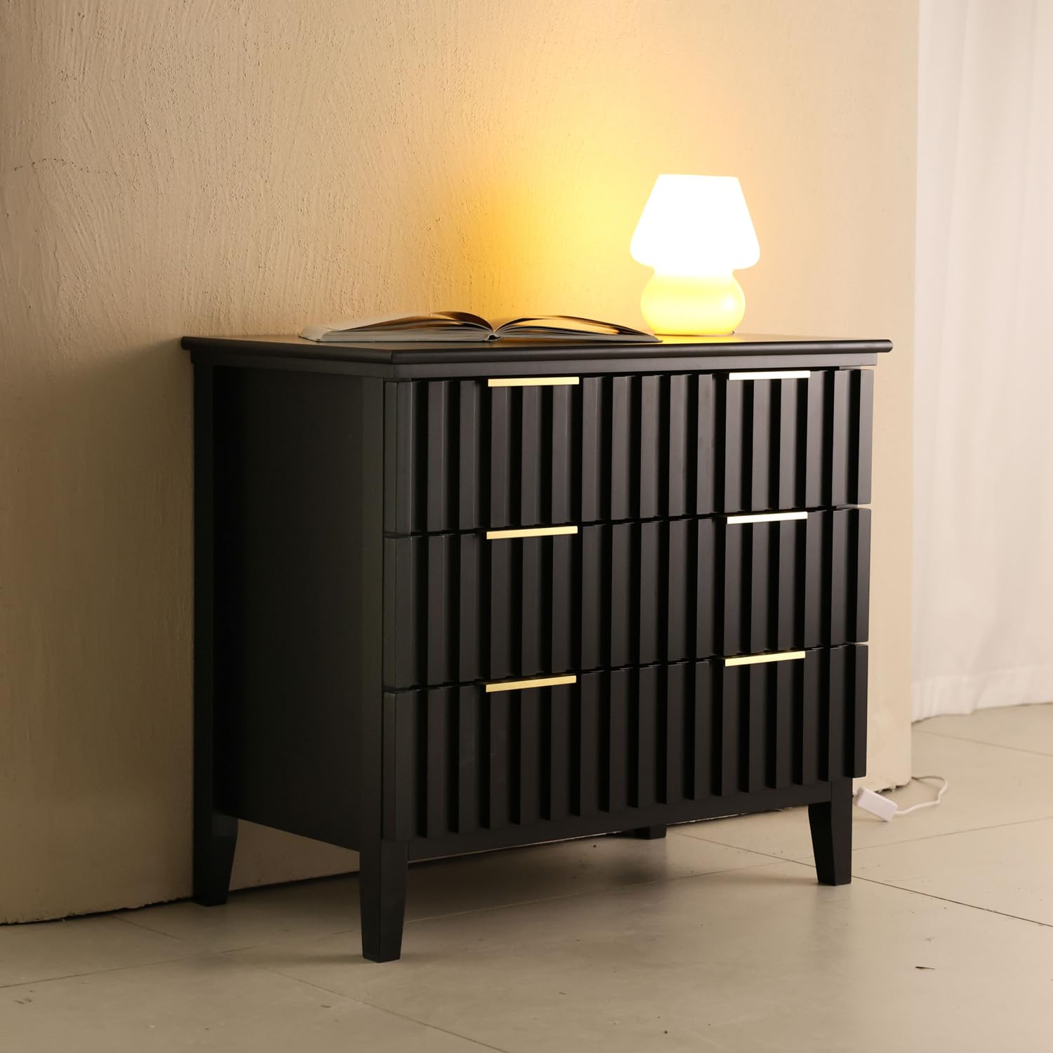 3 Drawer Dresser, Wood Dresser Tall with Fluted Drawer Fronts