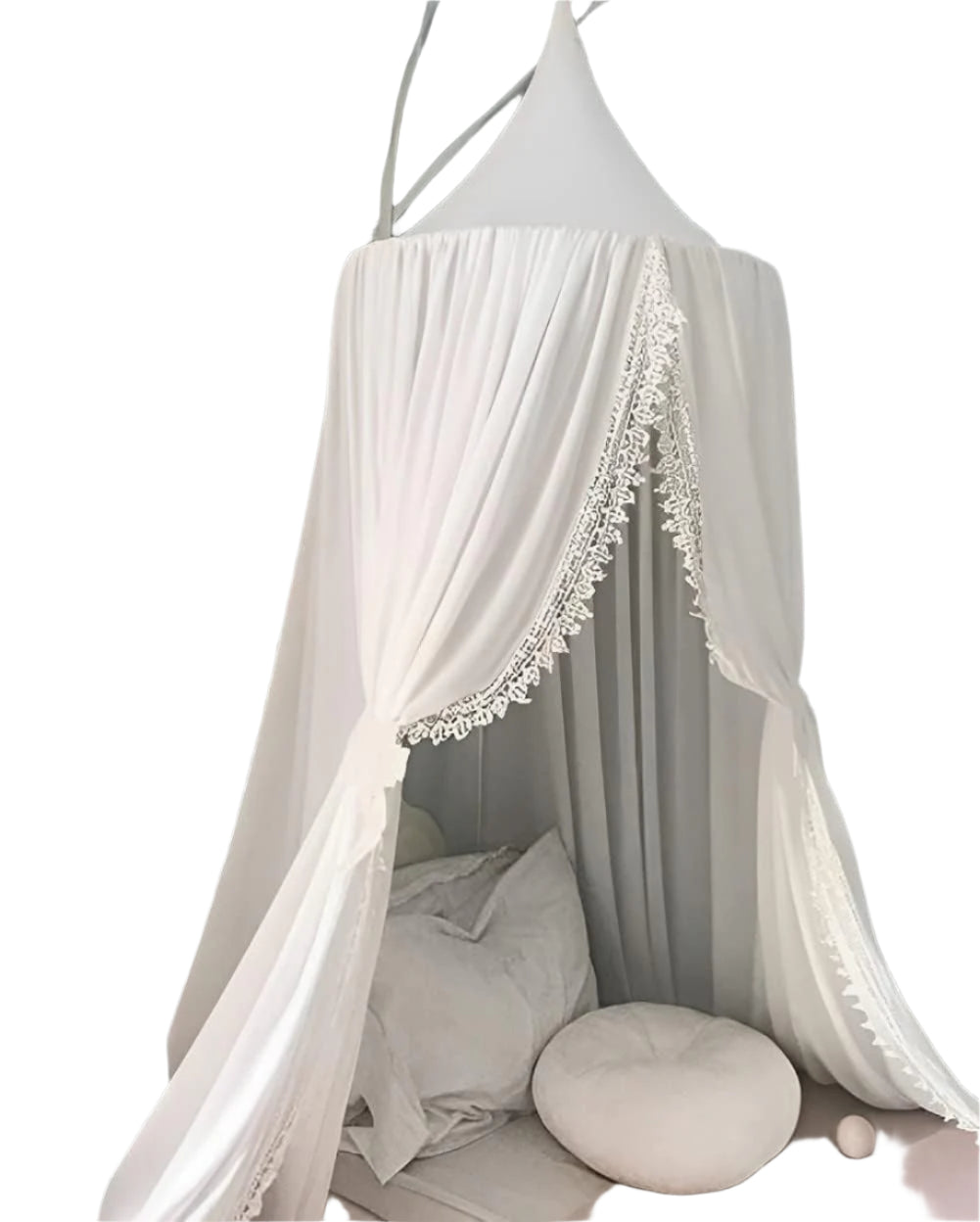 Kids Bed Canopy with Pom Pom Hanging Mosquito Net for Baby Crib Nook Castle