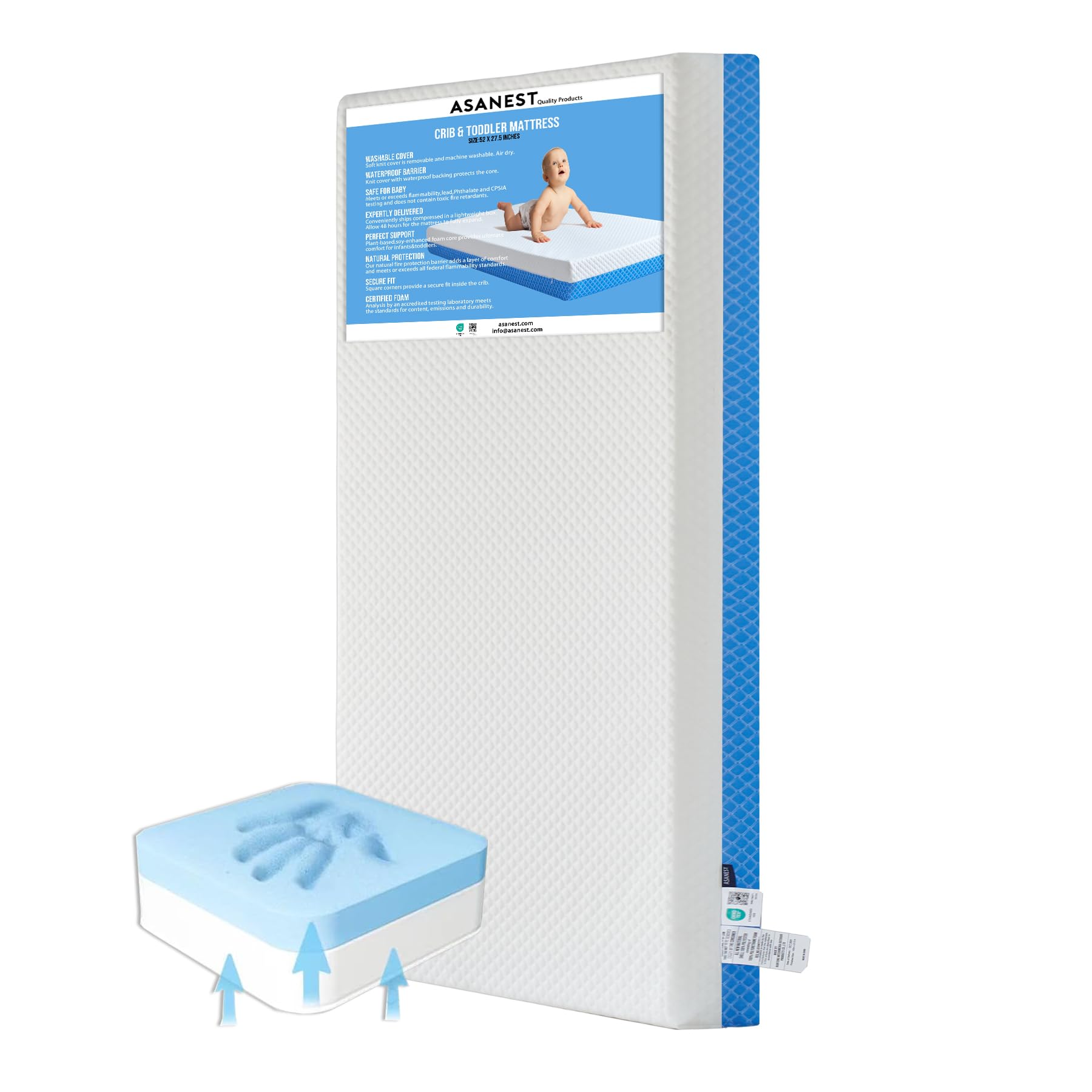 Dual Sided Comfort Gel Memory Foam,Breathable Baby Bed Mattress for Crib