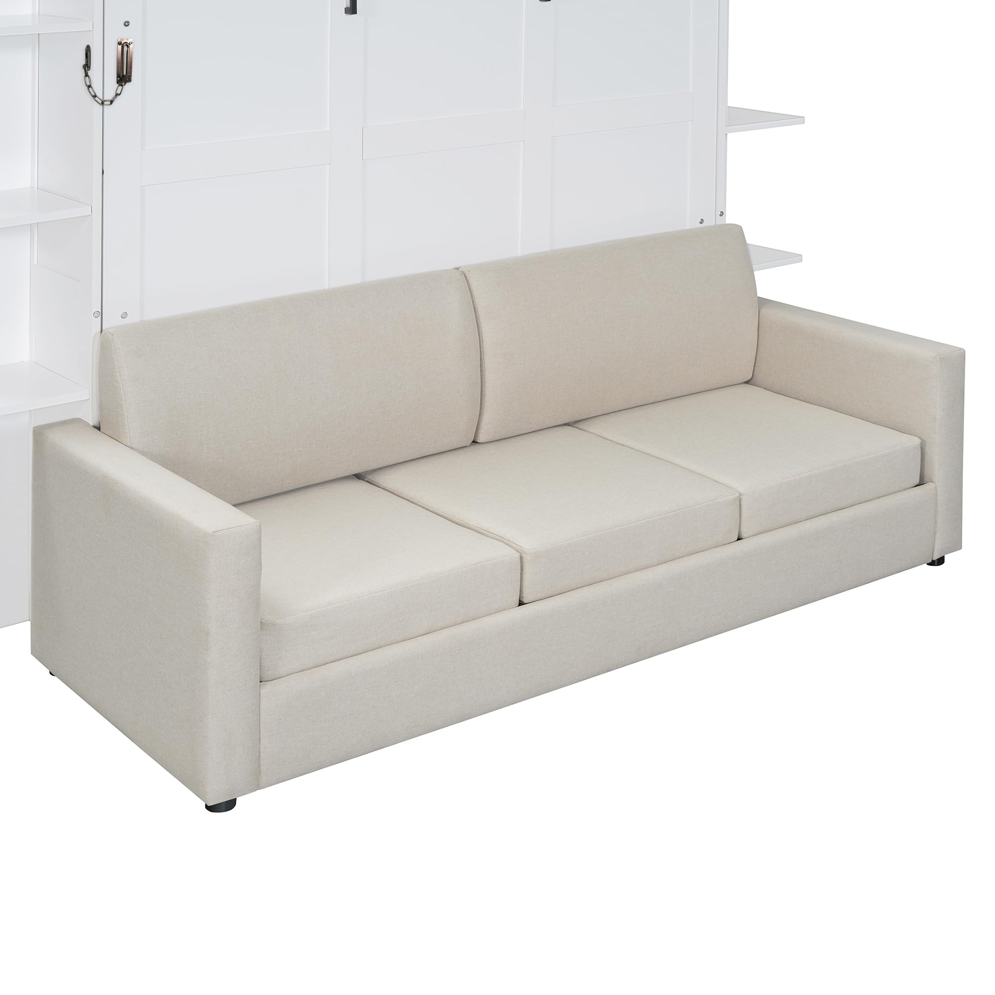 Queen Size Murphy Bed, Wood Wall Bed Frame with Storage Shelves
