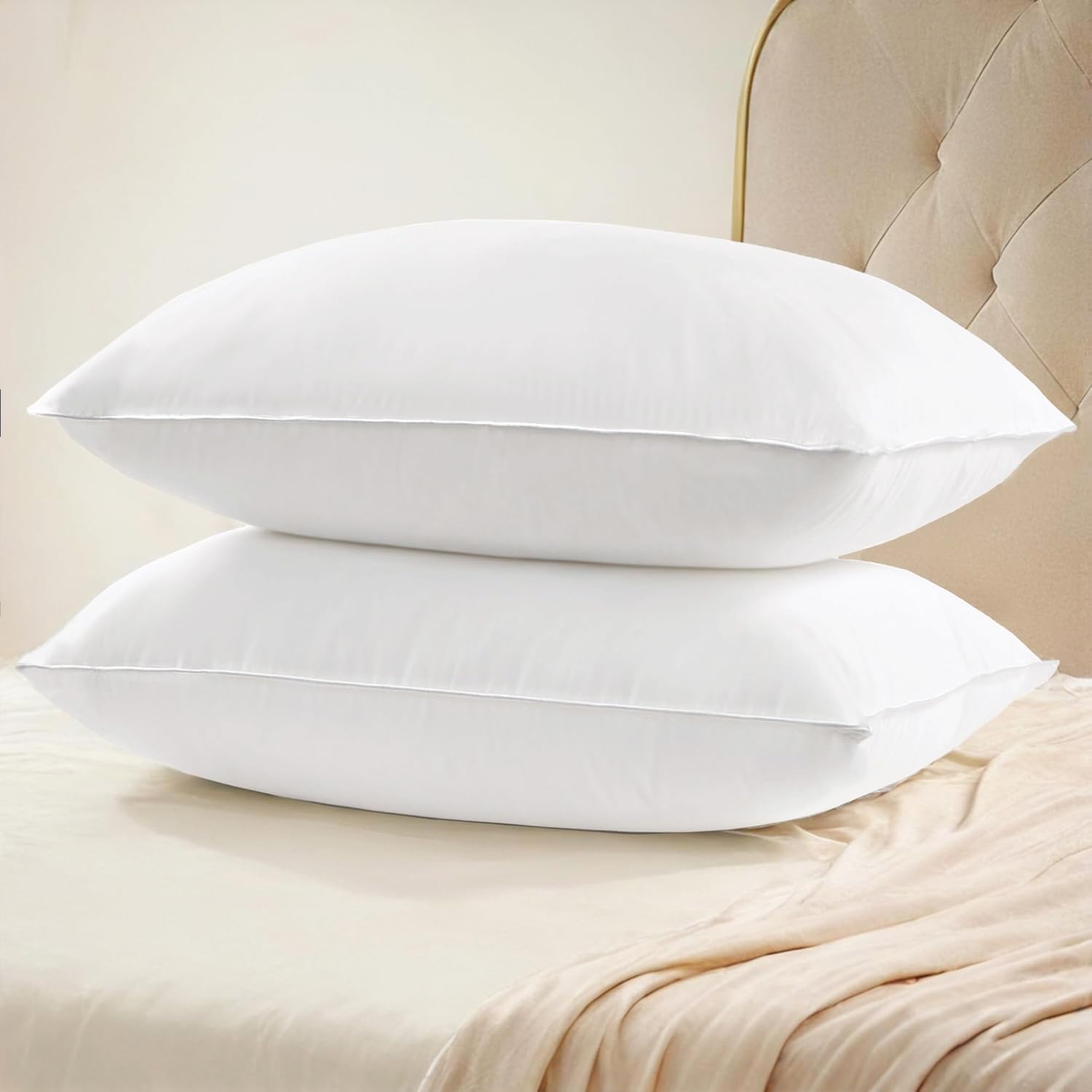 Soft Pillows Standard Size Set of 2 - Hotel Collection Luxury 100% Cotton Cover Down A