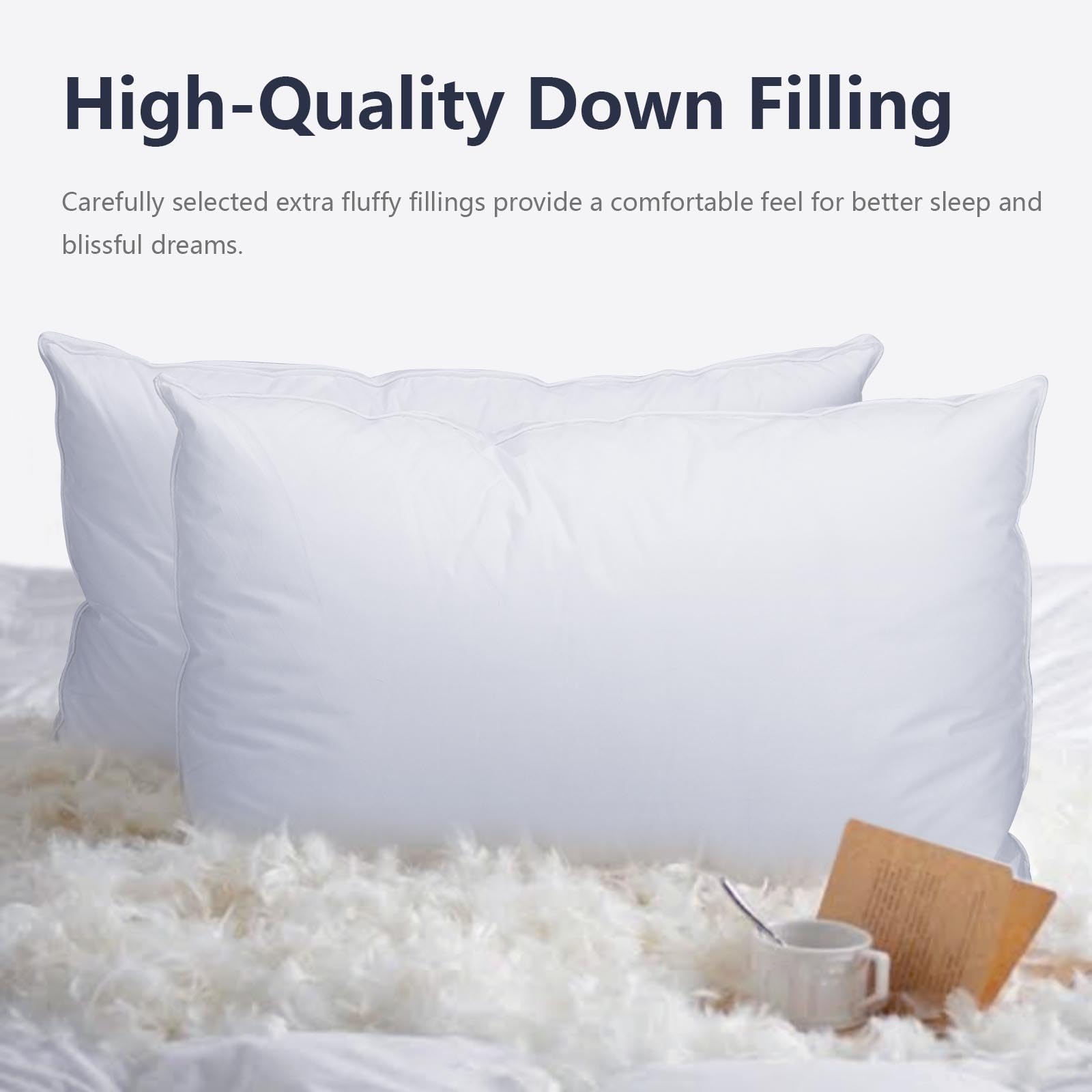 Down Pillows King Size Set of 2 - Goose Down & Feather Blend 600 Fill