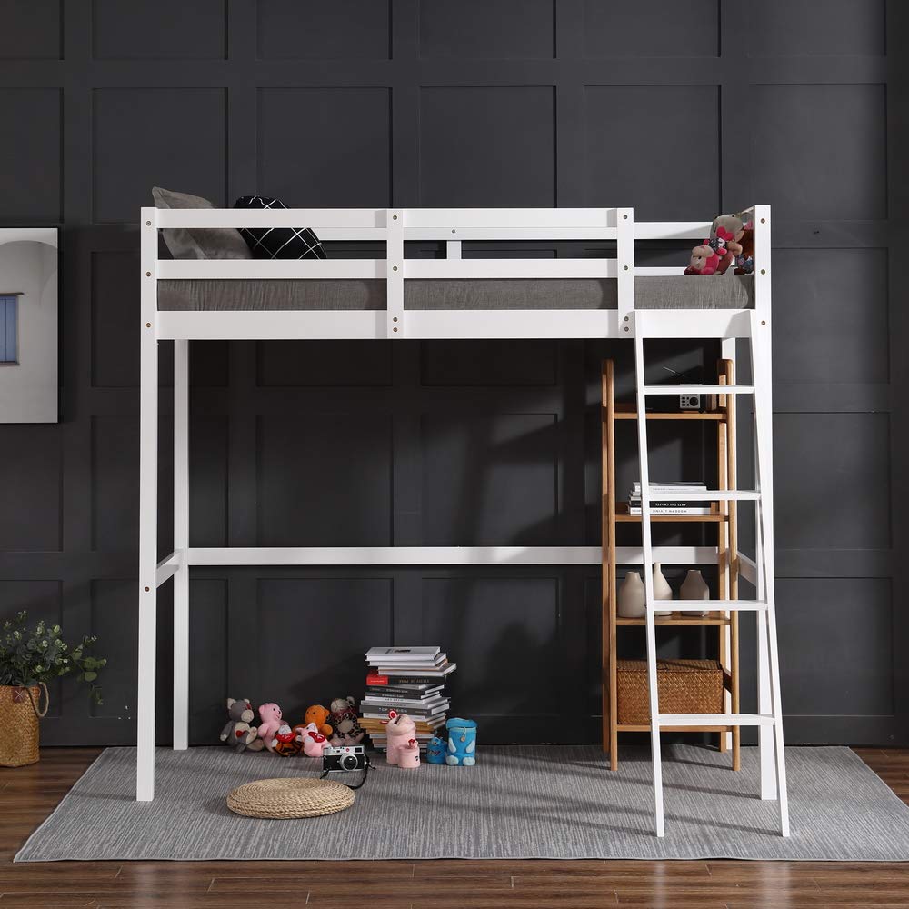 Loft Bed Frame Twin Wooden Loft Bed for Kids
