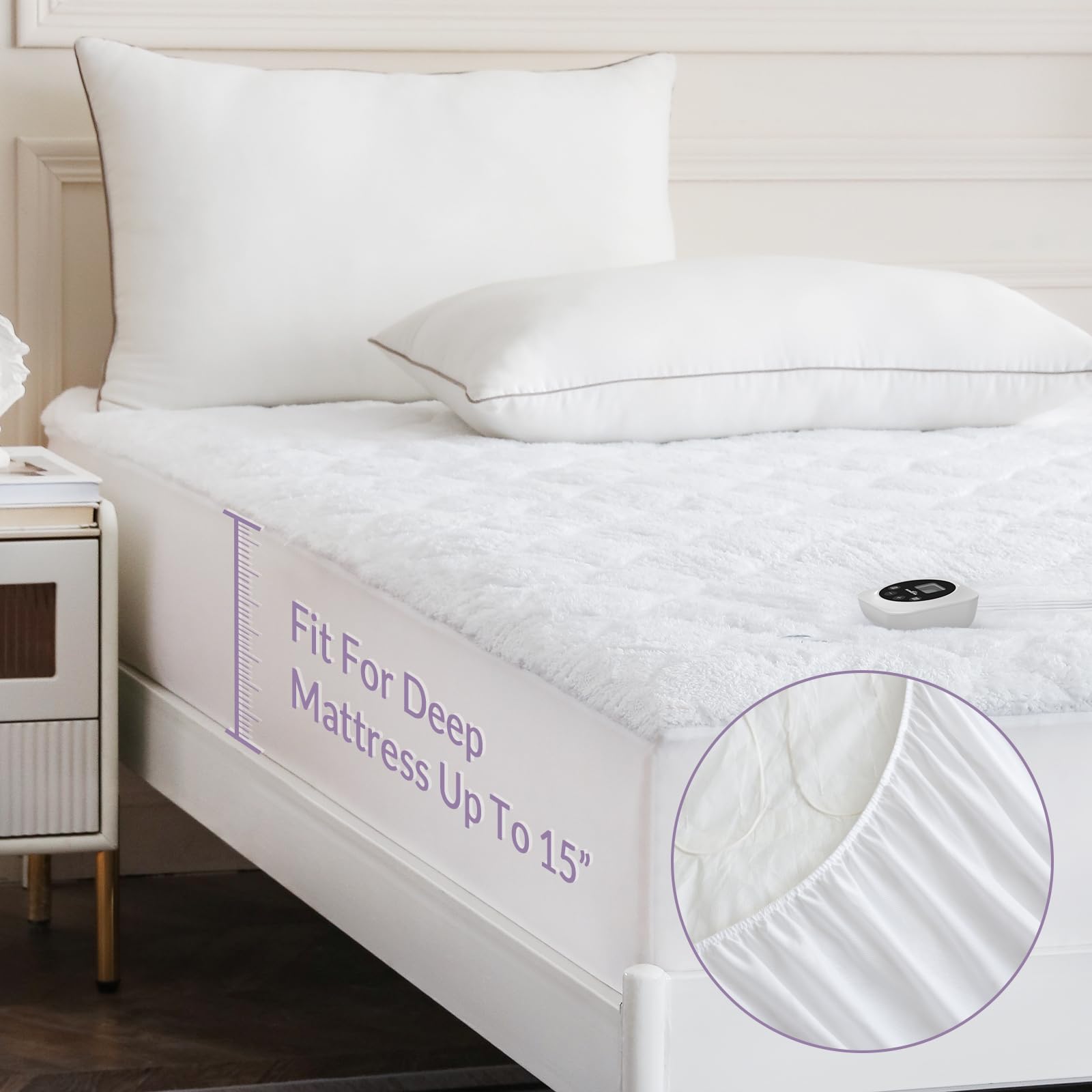 LuxeHeat Electric Heated Mattress Pad Full Size Single Control 10 Heat Levels 1-12H Timer