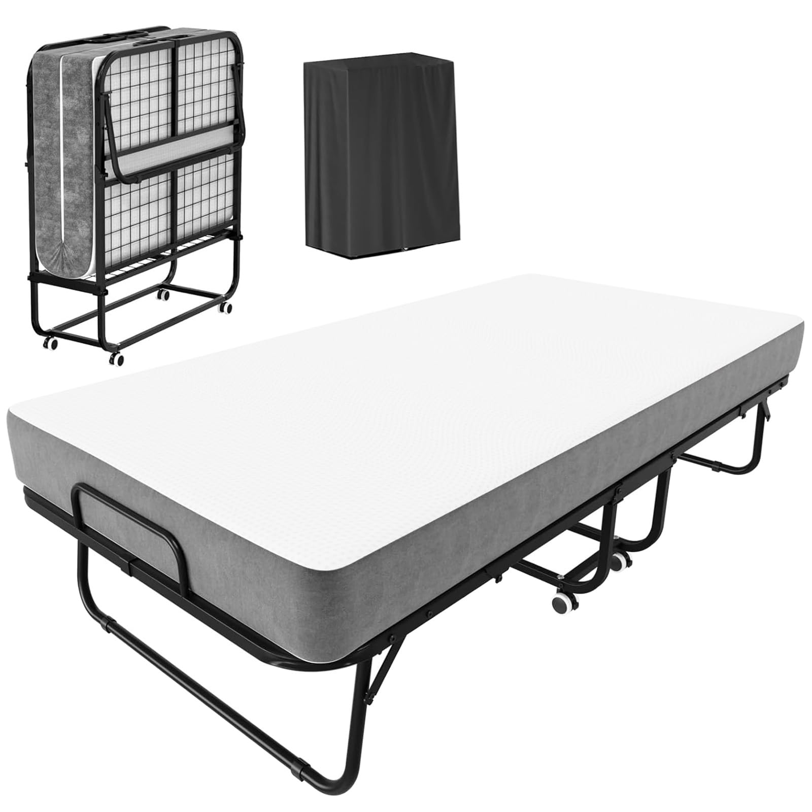 75" x 38" Folding Bed with Mattress for Adults, Portable Foldable Single
