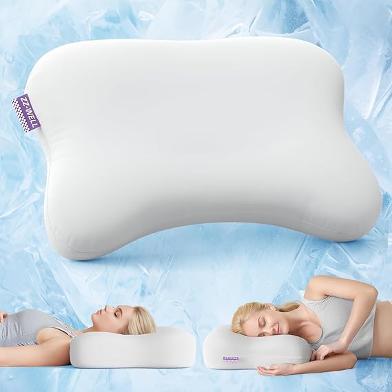 Cooling Side Sleeper Pillow- Ergonomic Curved Soft Memory Foam Pillows