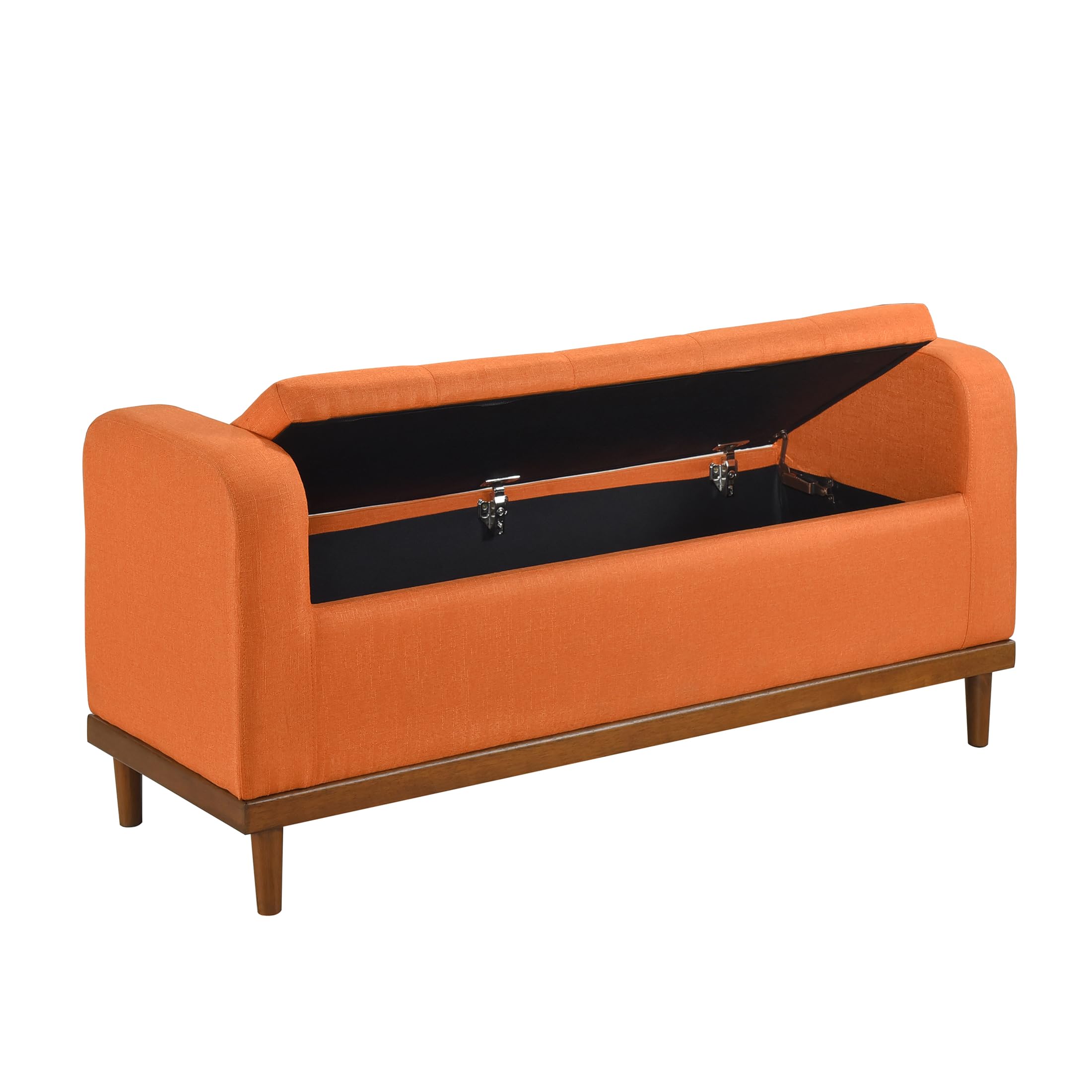 Armed Fabric Storage Bench, Button-Tufted Storage Ottoman Bench