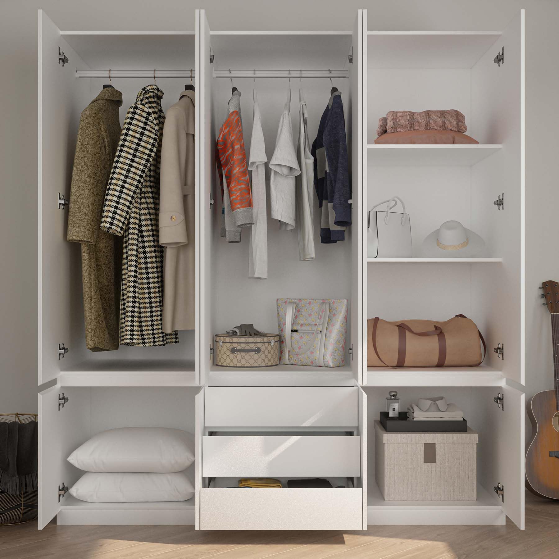 78” 6-Door Large Armoire Wardrobe Closet, Bedroom Armoire