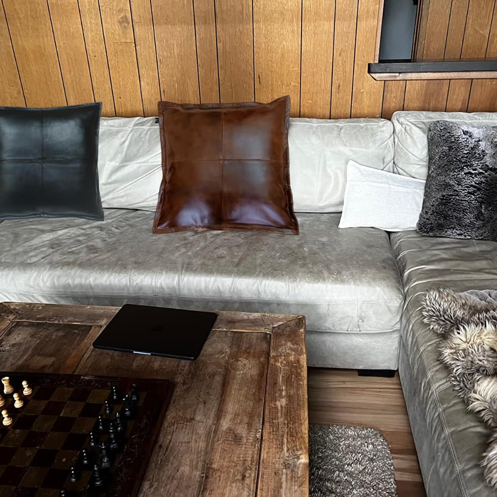 Genuine Lambskin Leather Cushion Covers 18x18" – Set of 2