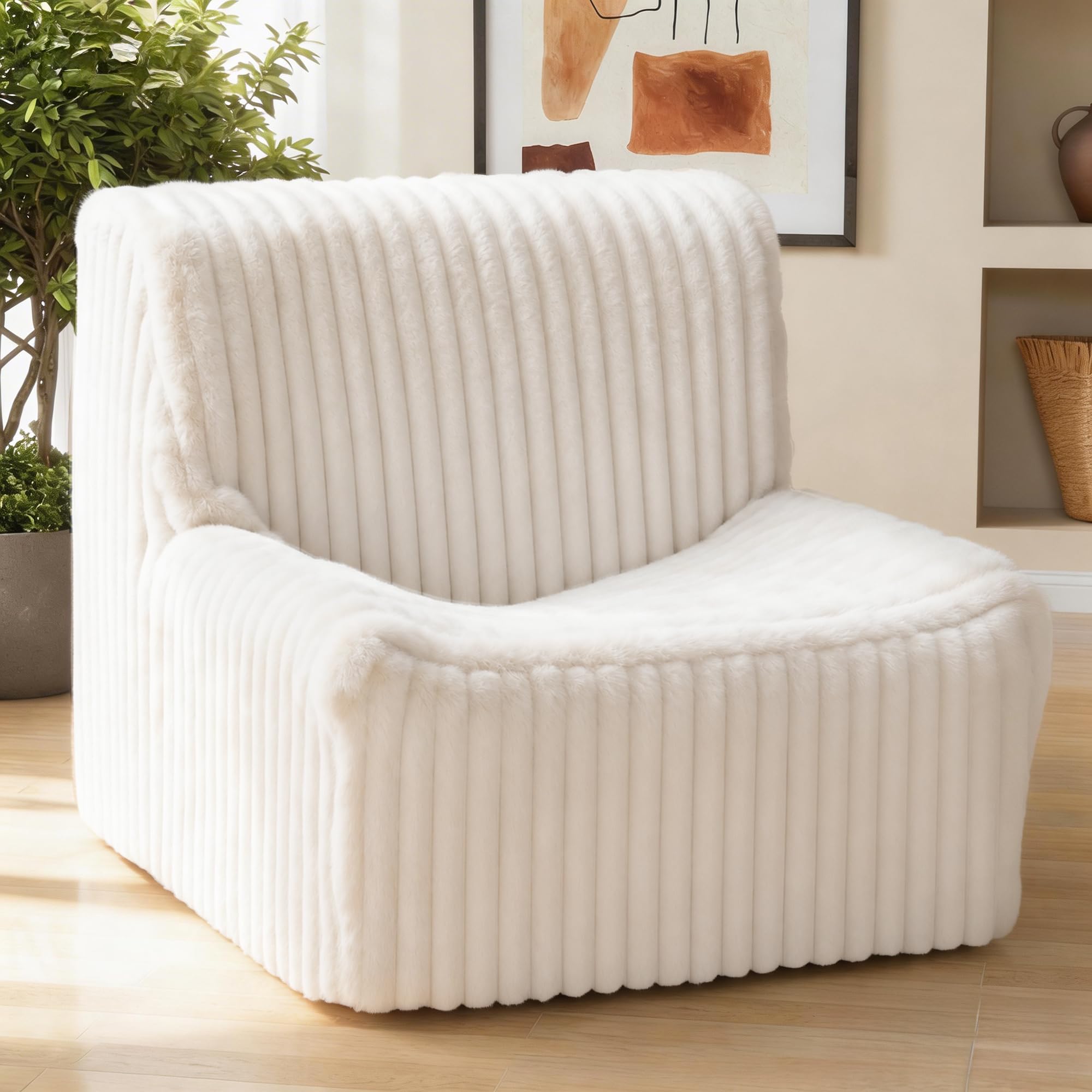 Armless Boneless Accent Chair, Faux Fur Floor Couch